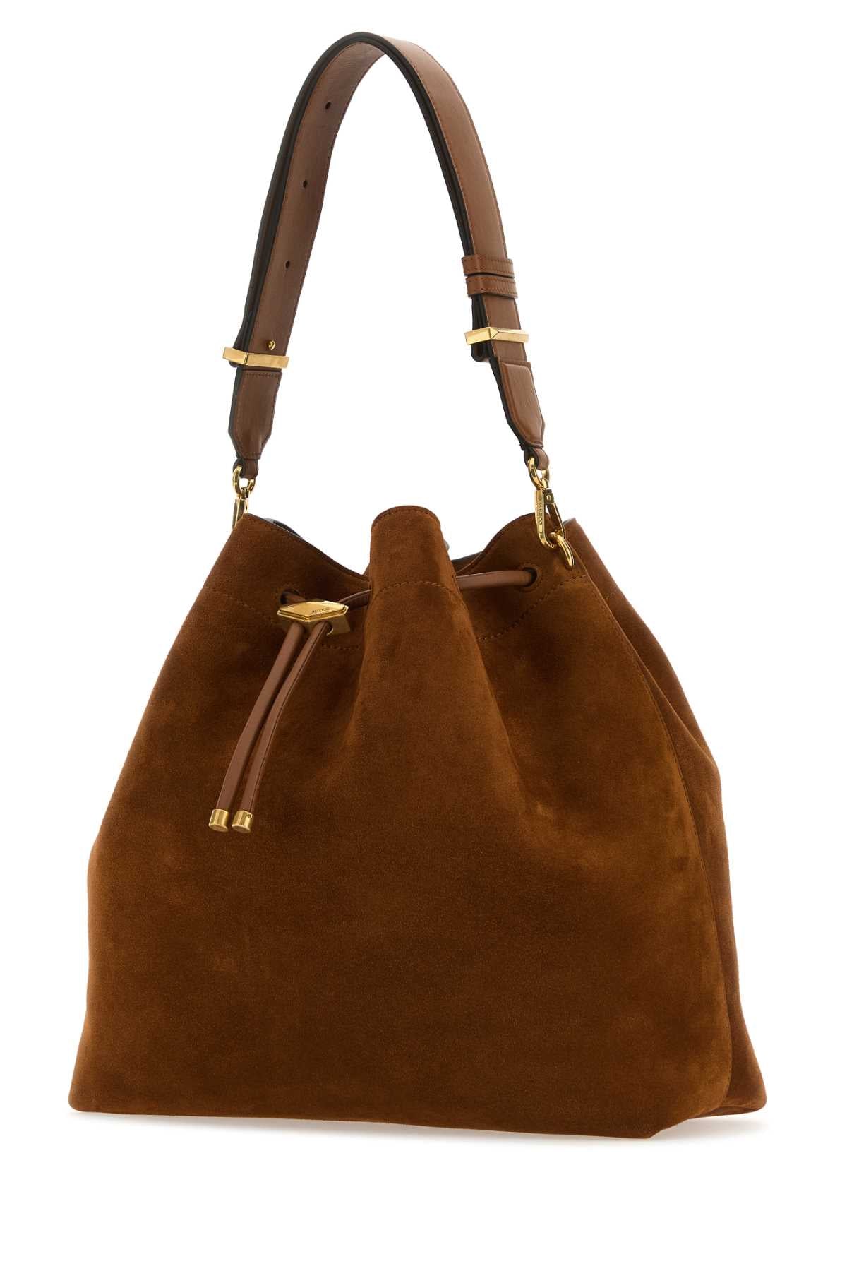 Jimmy Choo Women Caramel Suede Bon Bon Bucket Bag