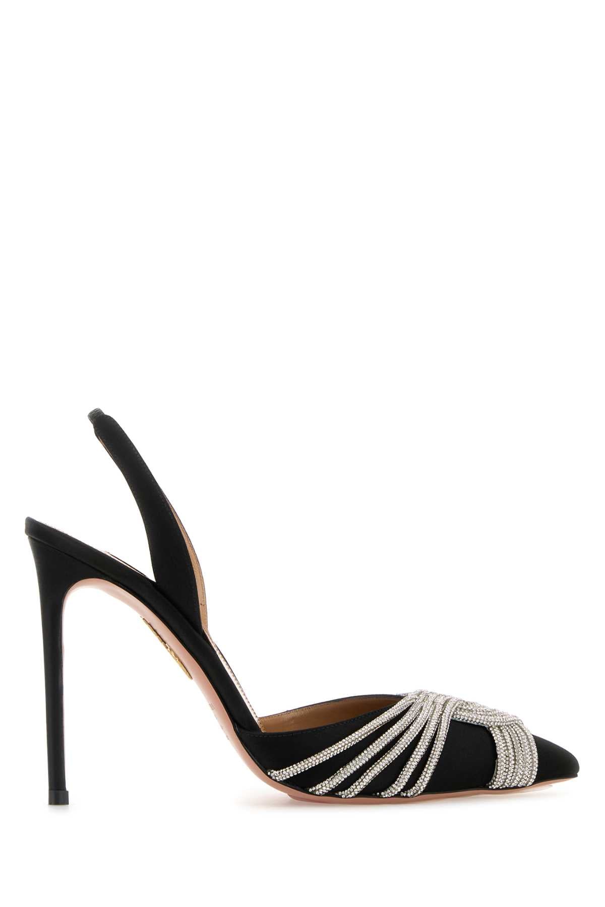 Aquazzura Women Black Satin Gatsby Sling 105 Pumps