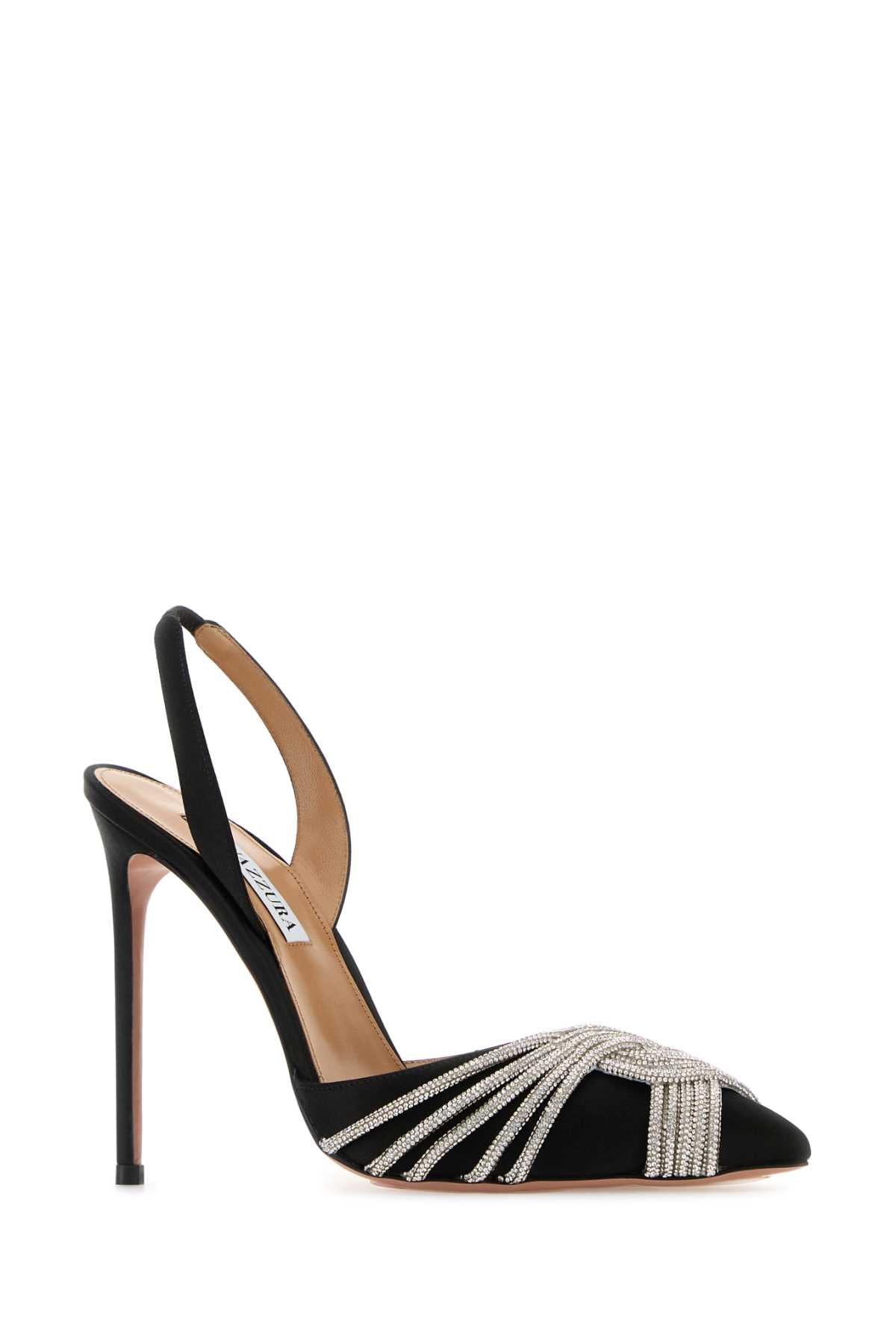 Aquazzura Women Black Satin Gatsby Sling 105 Pumps