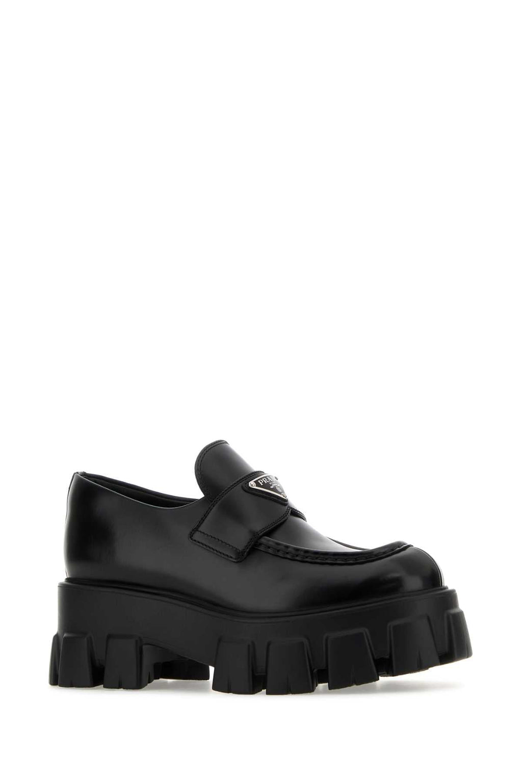 Prada Women Black Leather Monolith Loafers