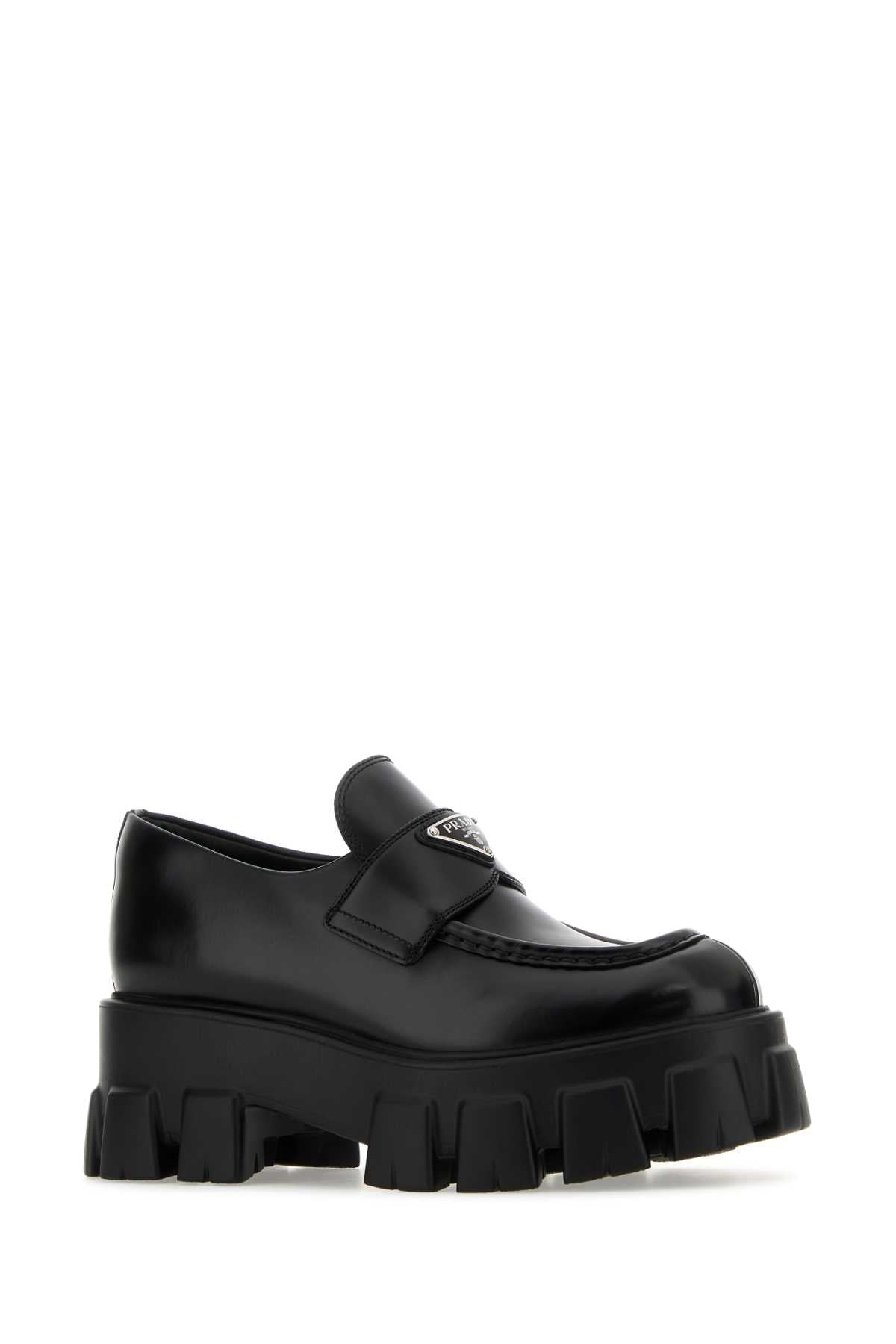 Prada Women Black Leather Monolith Loafers
