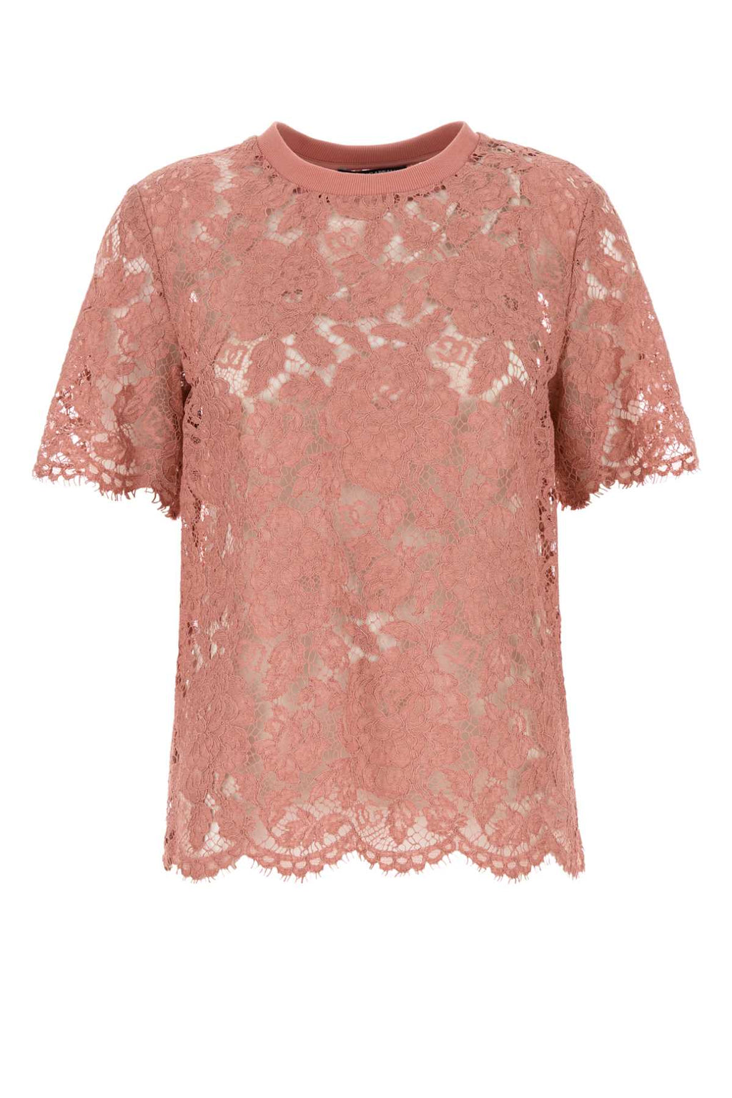 Dolce & Gabbana Women Pink Lace T-Shirt