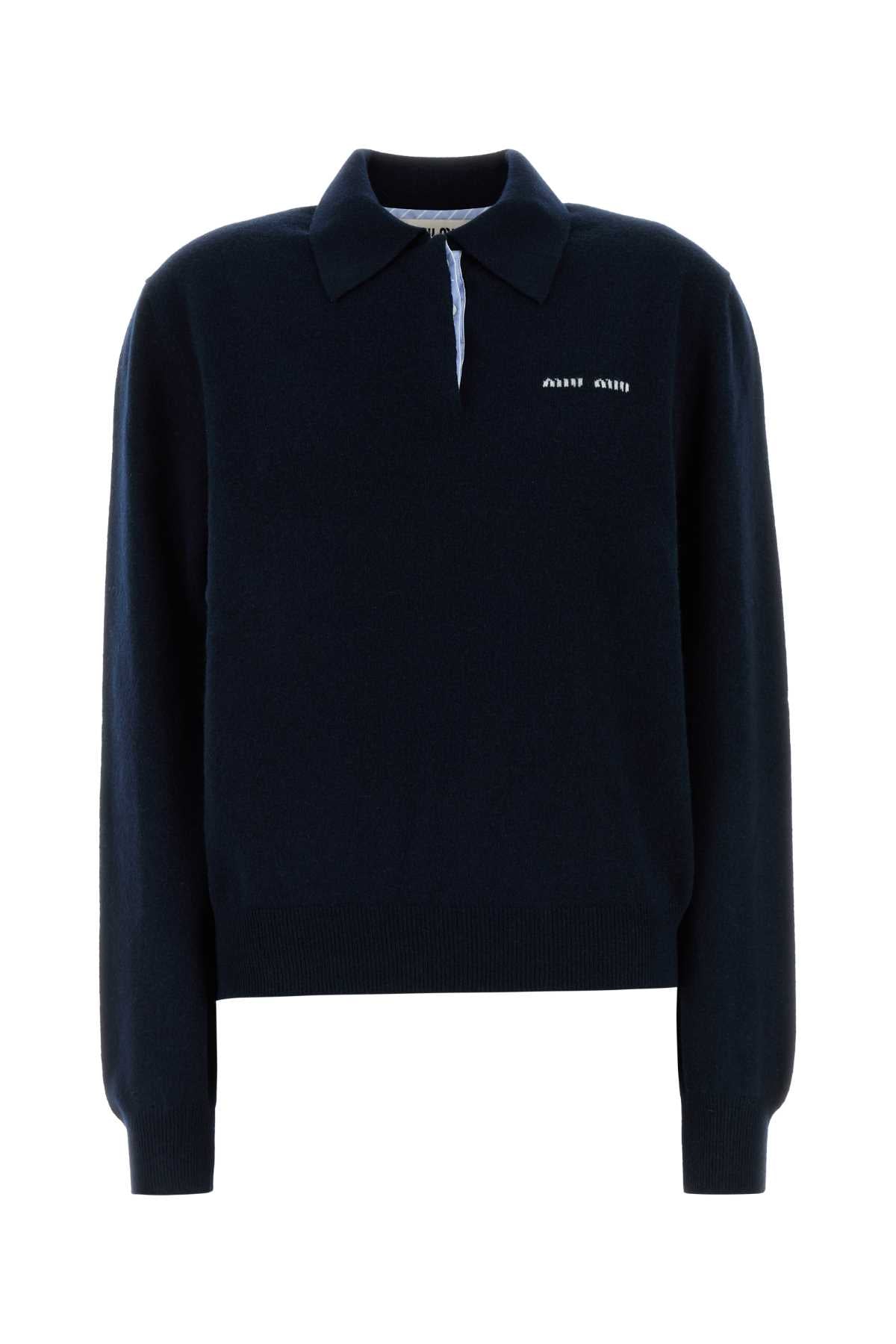 Miu Miu Women Midnight Blue Cashmere Polo Shirt
