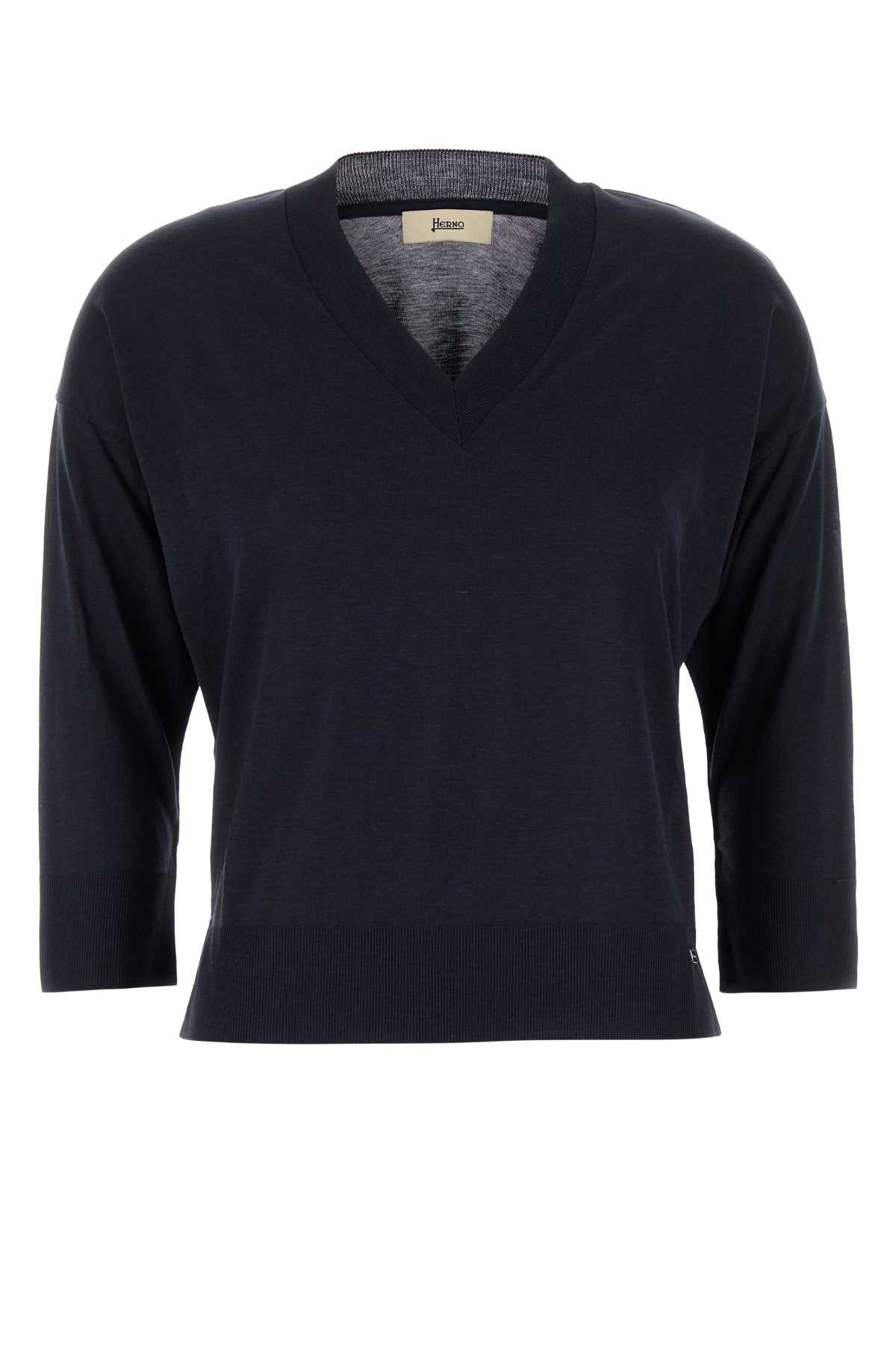 Herno Women Midnight Blue Lyocell Blend T-Shirt