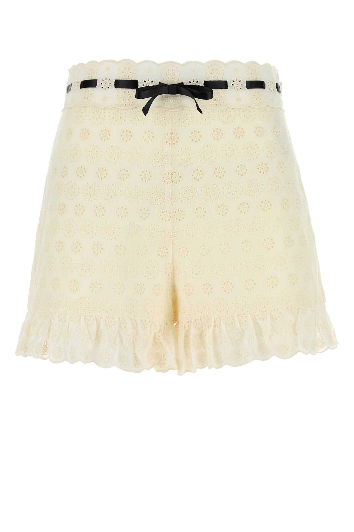 Valentino Garavani Women Ivory Lace Shorts