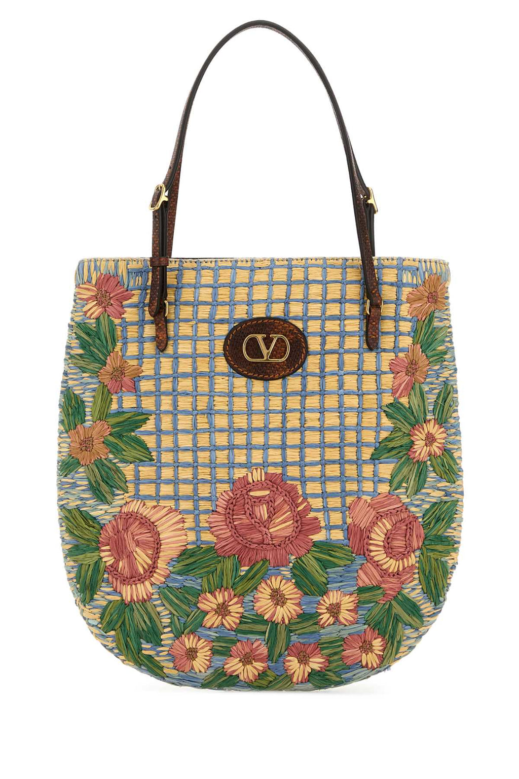 Valentino Garavani Women Embroidered Raffia Vlogo Signature Shoulder Bag