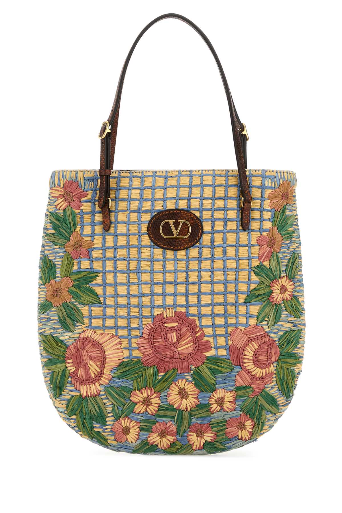 Valentino Garavani Women Embroidered Raffia Vlogo Signature Shoulder Bag