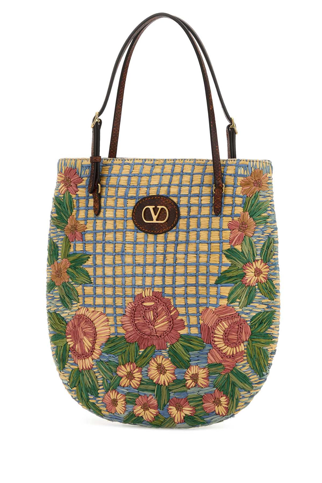 Valentino Garavani Women Embroidered Raffia Vlogo Signature Shoulder Bag