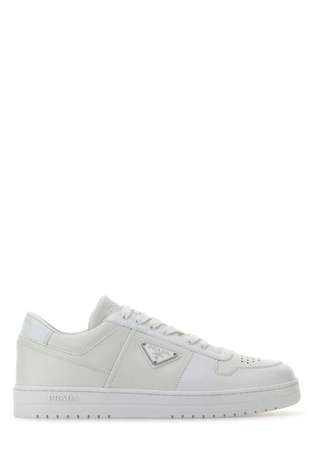 Prada Men White Leather Downtown Sneakers