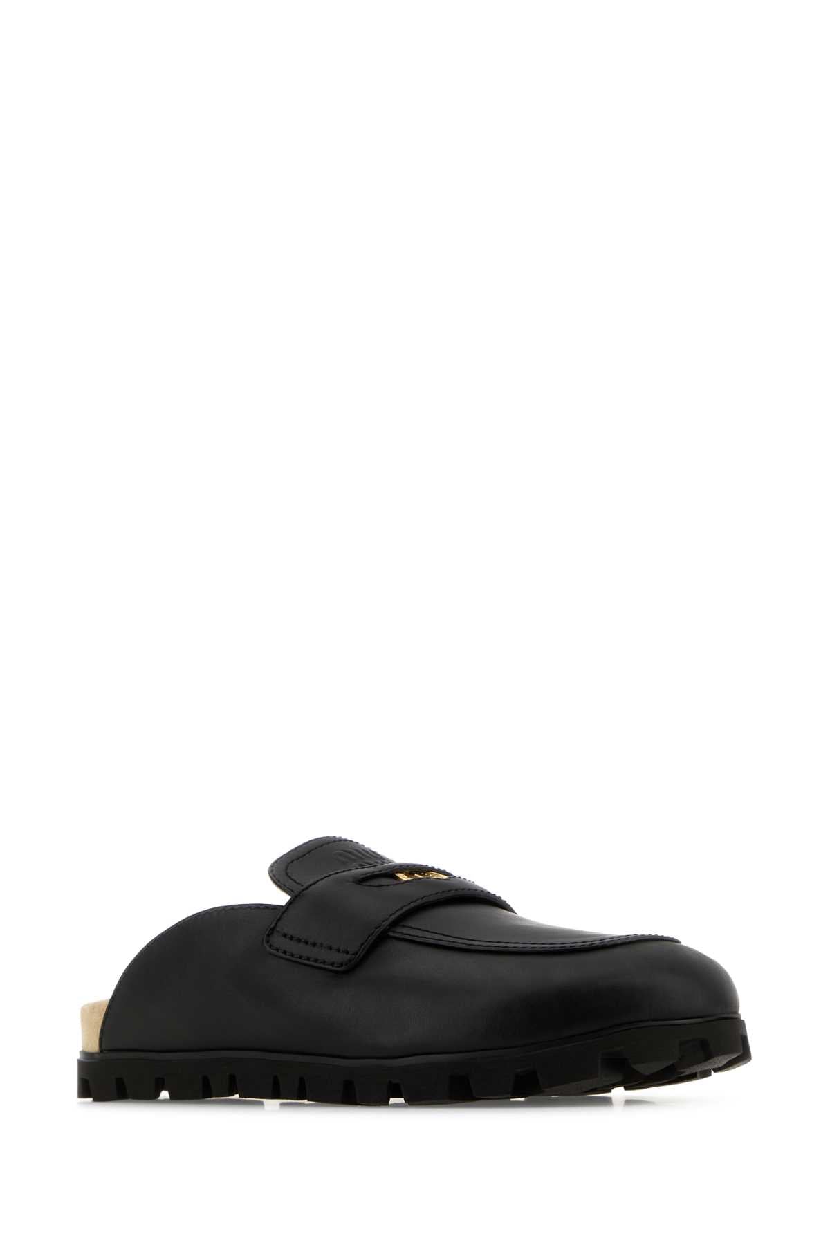 Miu Miu Women Black Leather Slippers