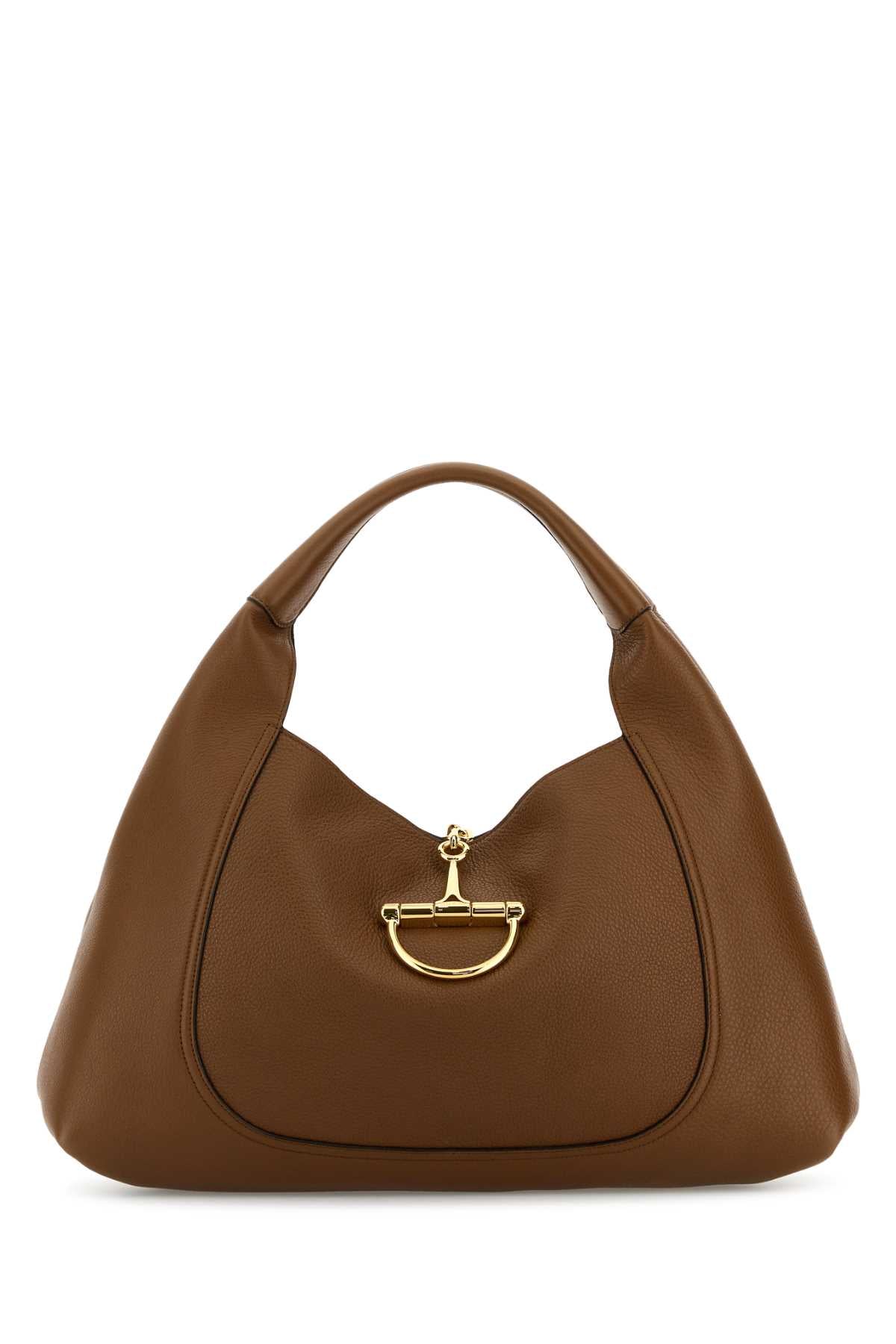 Gucci Women Brown Leather Large Gucci Softbit Shoulder Bag