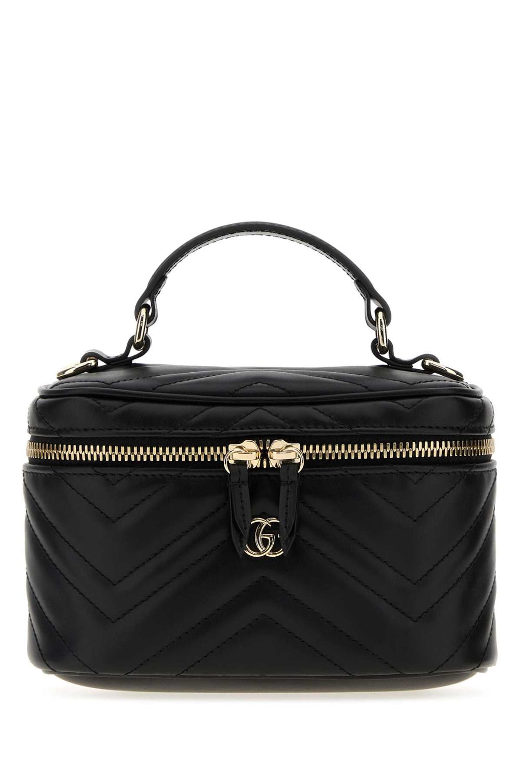 Gucci Women Black Leather Gg Marmont Bucket Bag