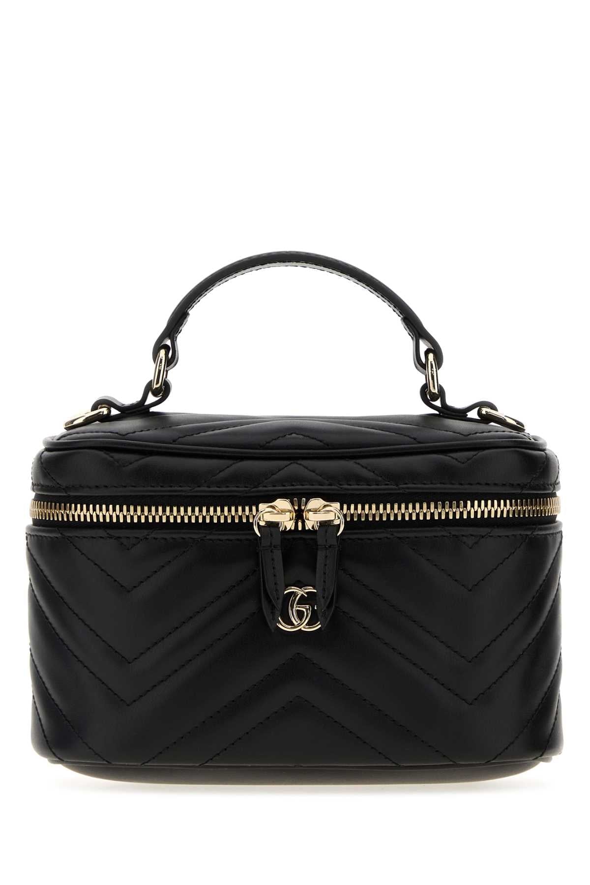 Gucci Women Black Leather Gg Marmont Bucket Bag