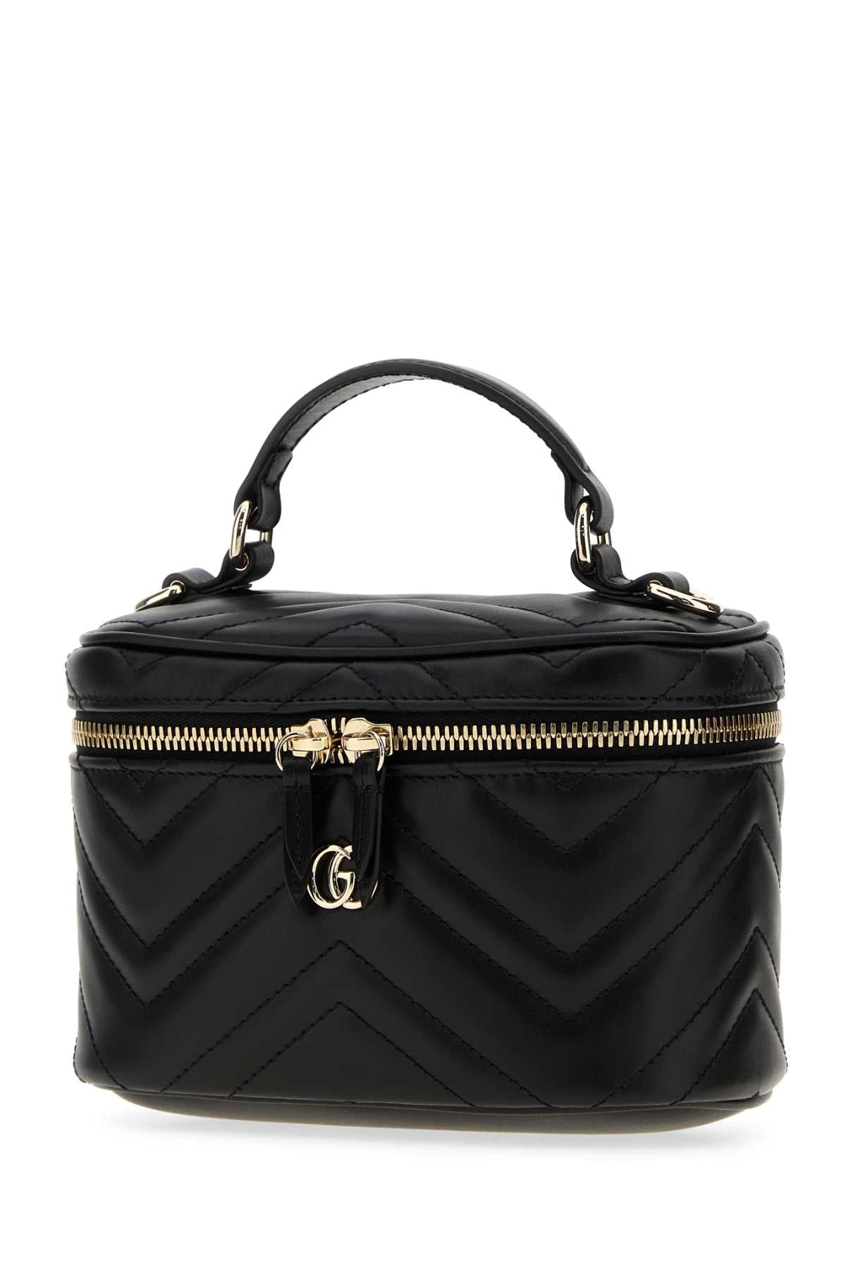 Gucci Women Black Leather Gg Marmont Bucket Bag