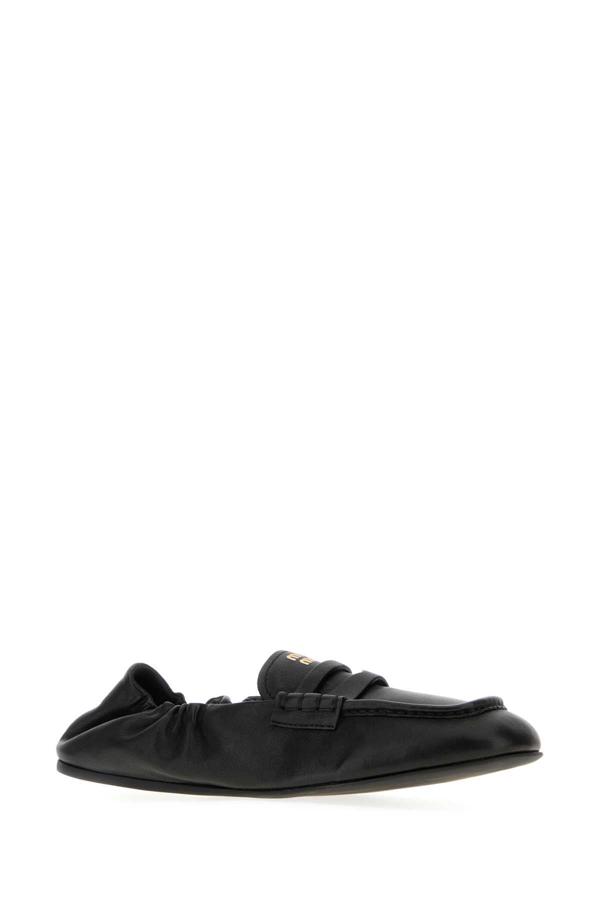 Miu Miu Women Black Nappa Leather Ruches Loafers