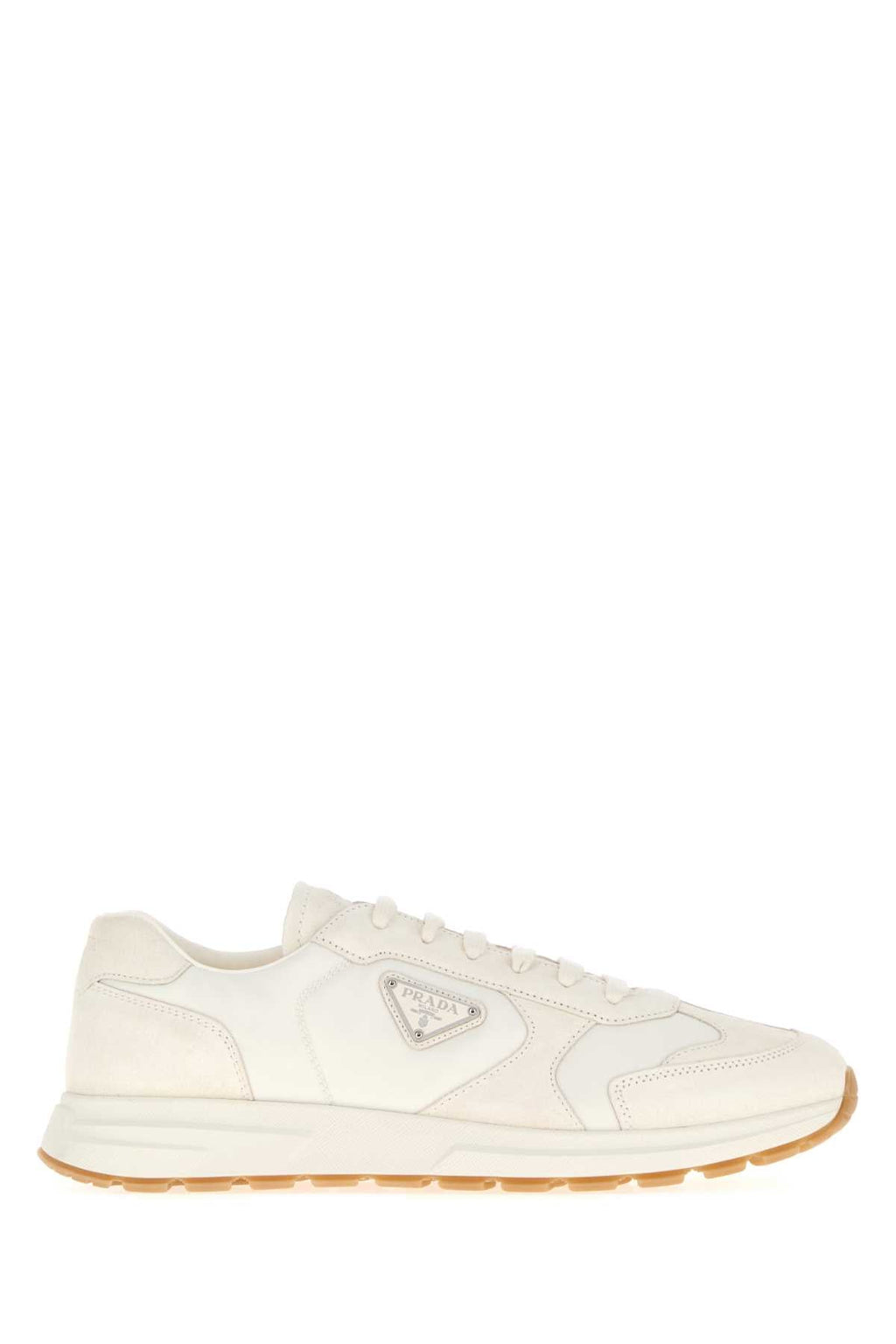 Prada Men White Re-Nylon And Suede Sneakers
