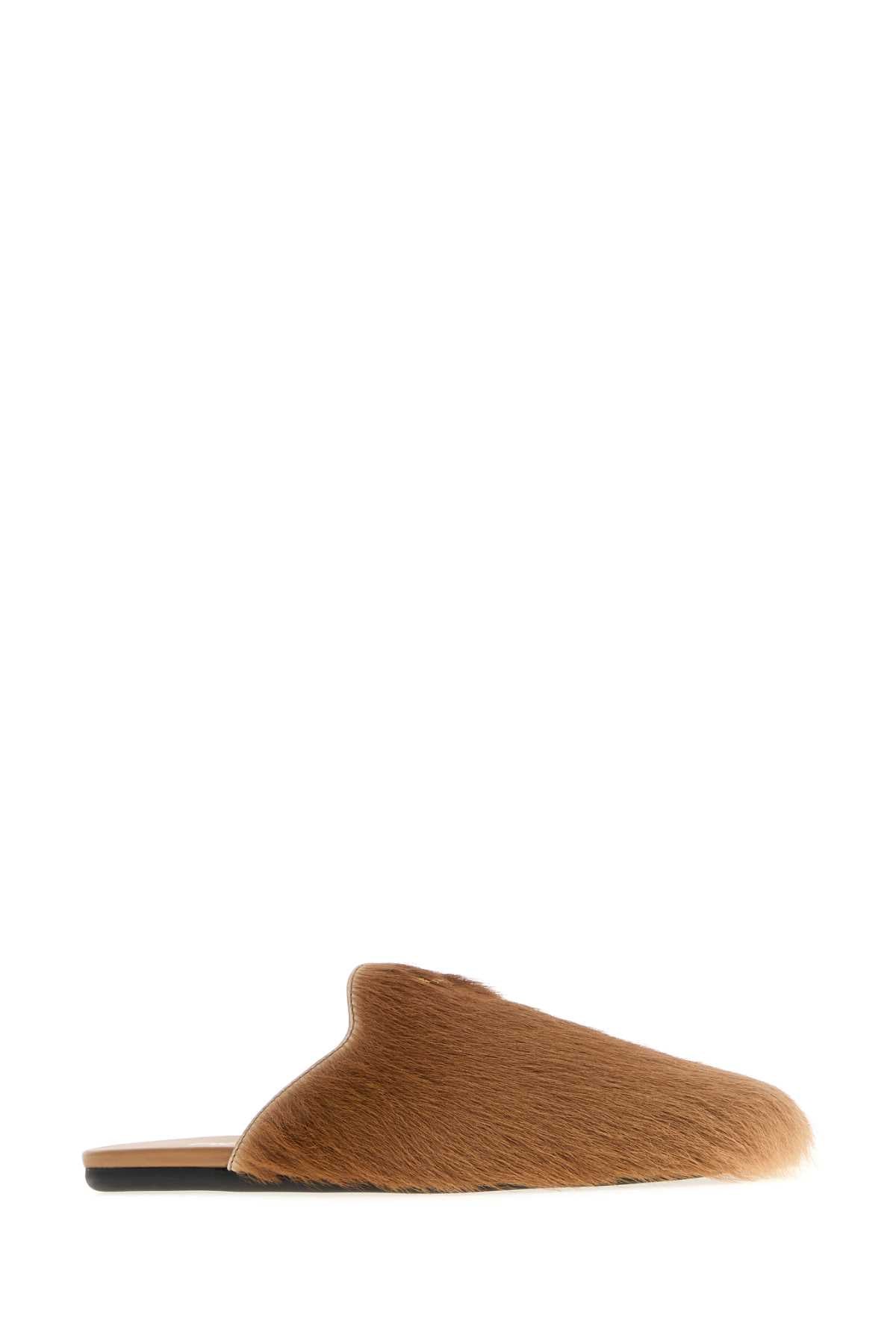 Prada Women Camel Calf Hair Slippers