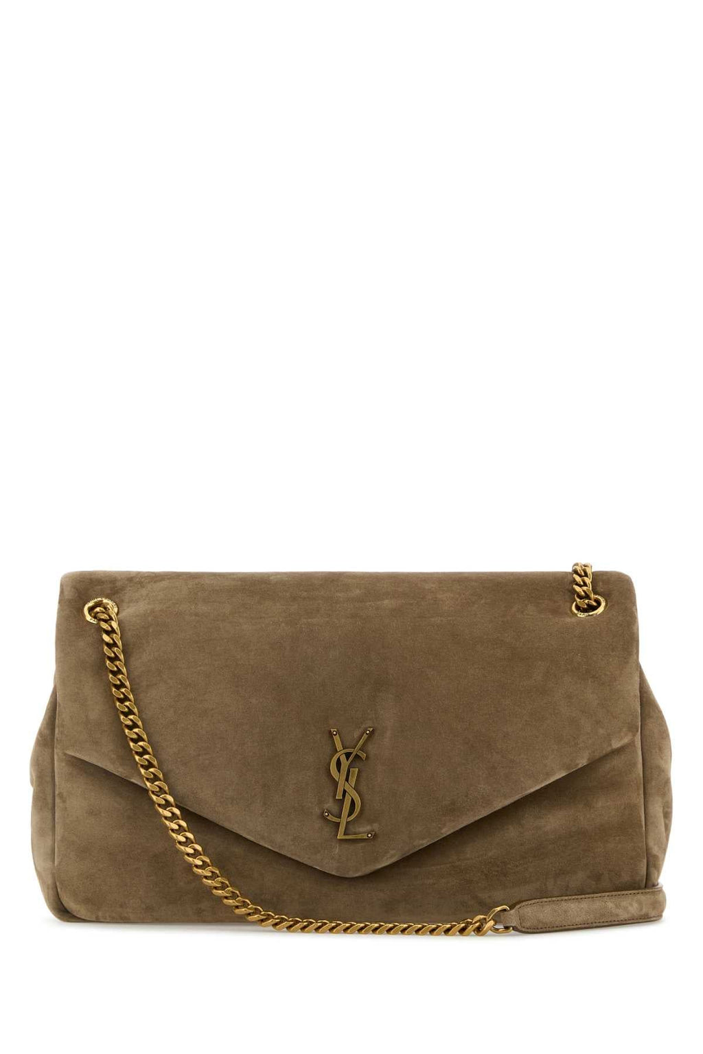 Saint Laurent Women Dove Grey Suede Leather Large Calypso Shoulder Bag