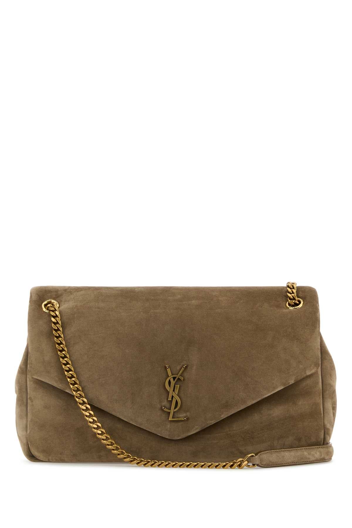 Saint Laurent Women Dove Grey Suede Leather Large Calypso Shoulder Bag