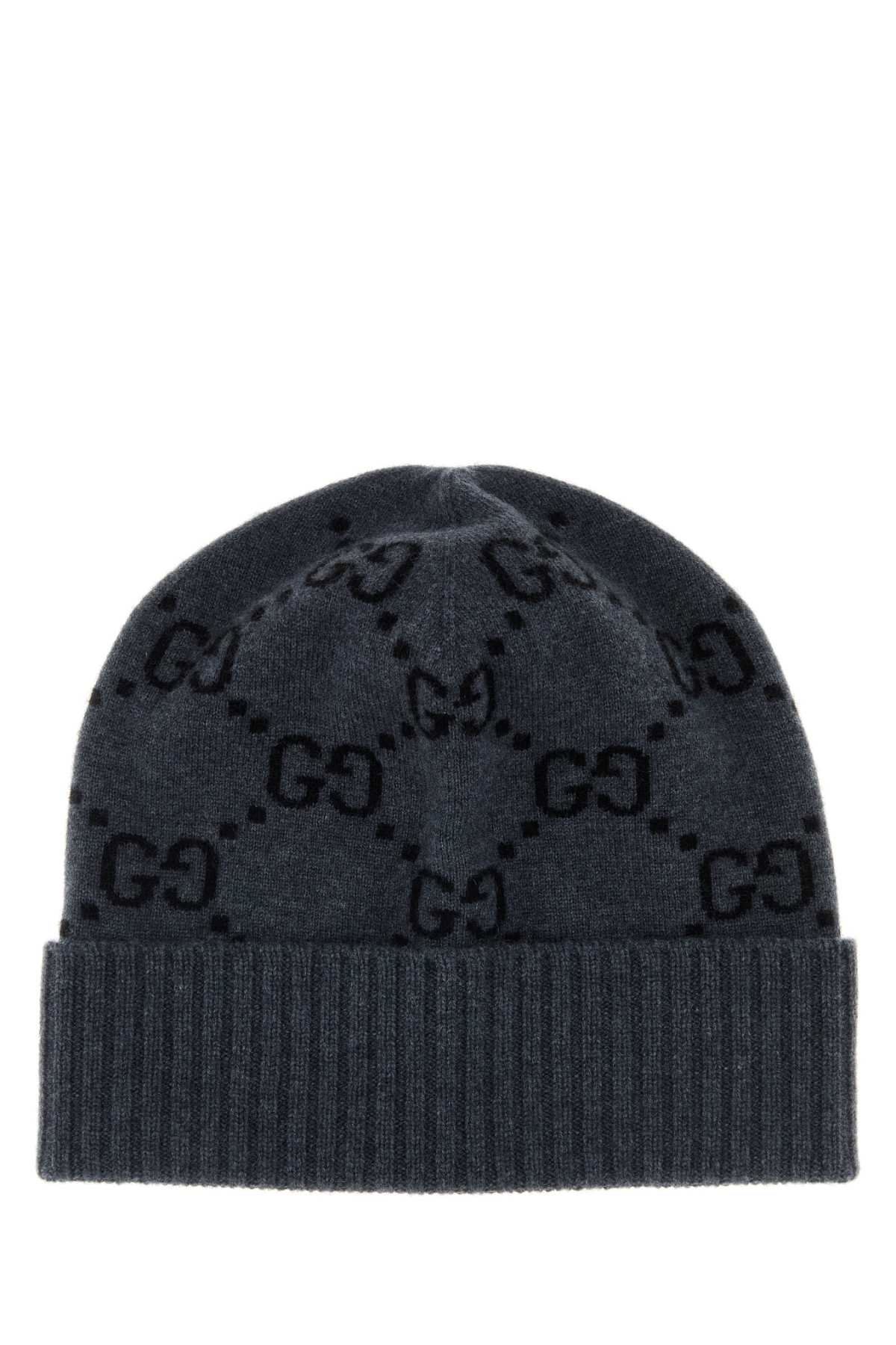 Gucci Men Embroidered Cashmere Beanie Hat