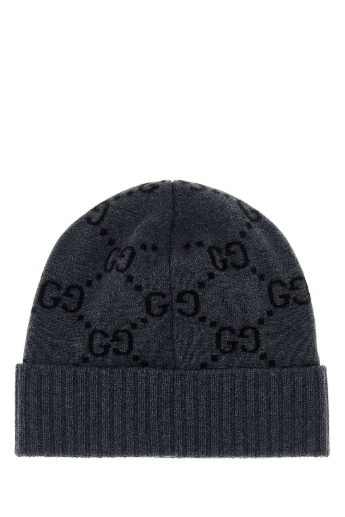 Gucci Men Embroidered Cashmere Beanie Hat