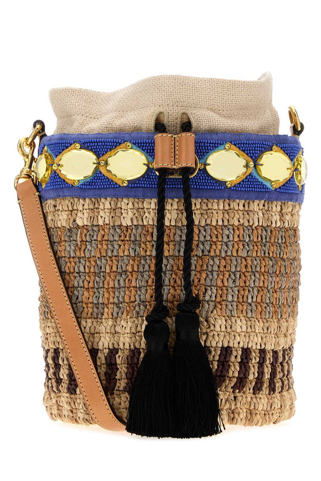 Valentino Garavani Women Embroidered Raffia Vlogo Signature Bucket Bag