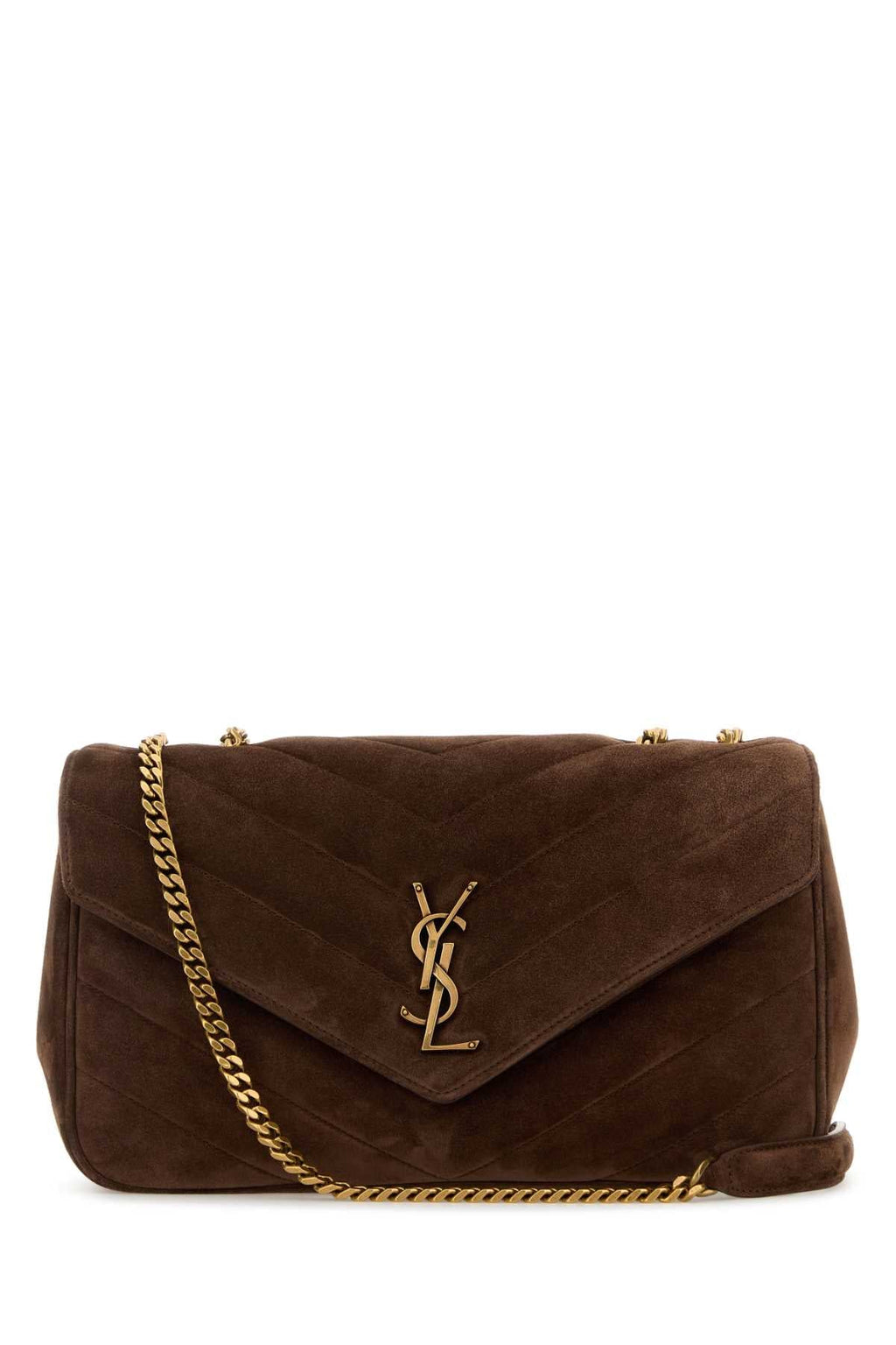 Saint Laurent Women Brown Suede Medium Loulou Shoulder Bag
