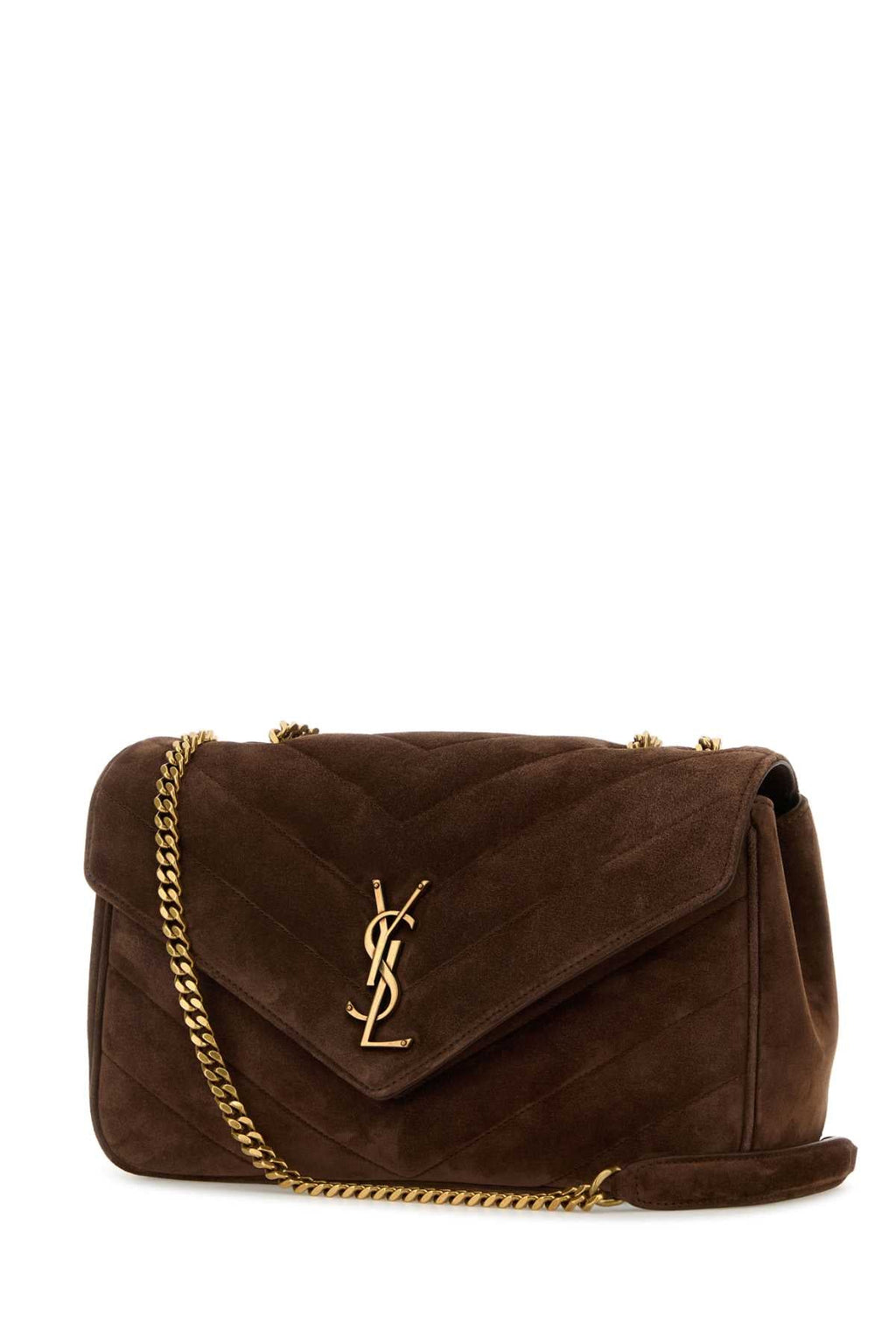 Saint Laurent Women Brown Suede Medium Loulou Shoulder Bag
