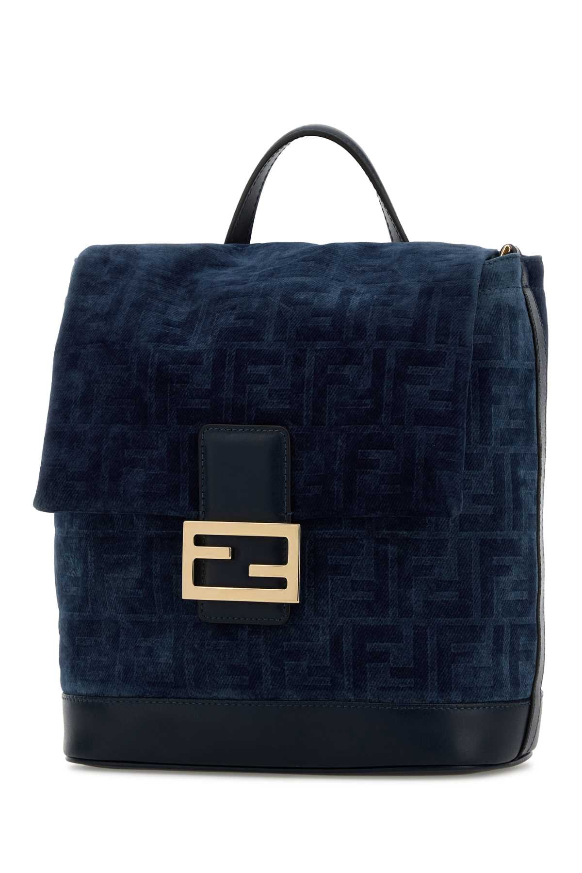 Fendi Women Blue Velvet Backpack