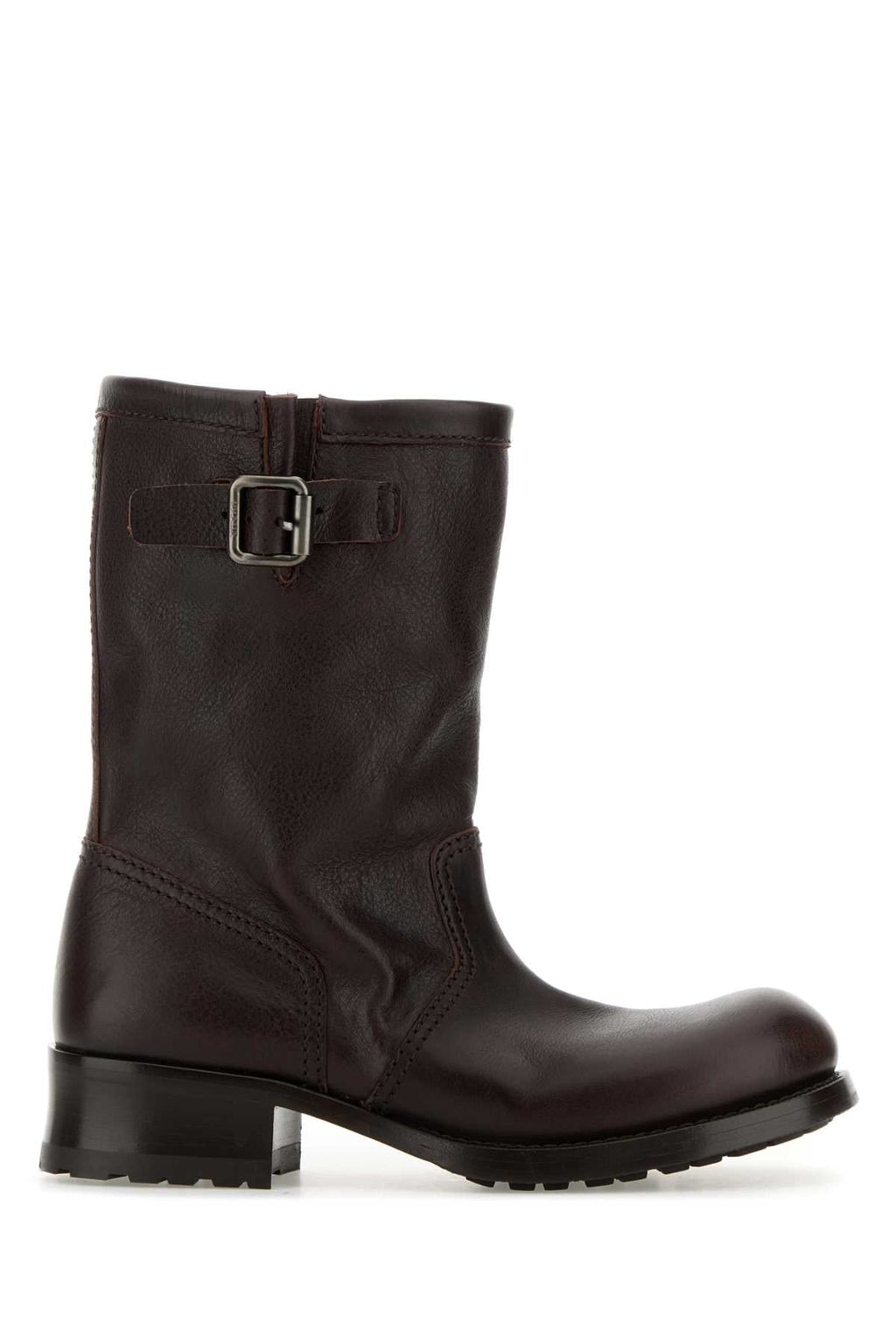 Prada Women Chocolate Leather Ankle Boots