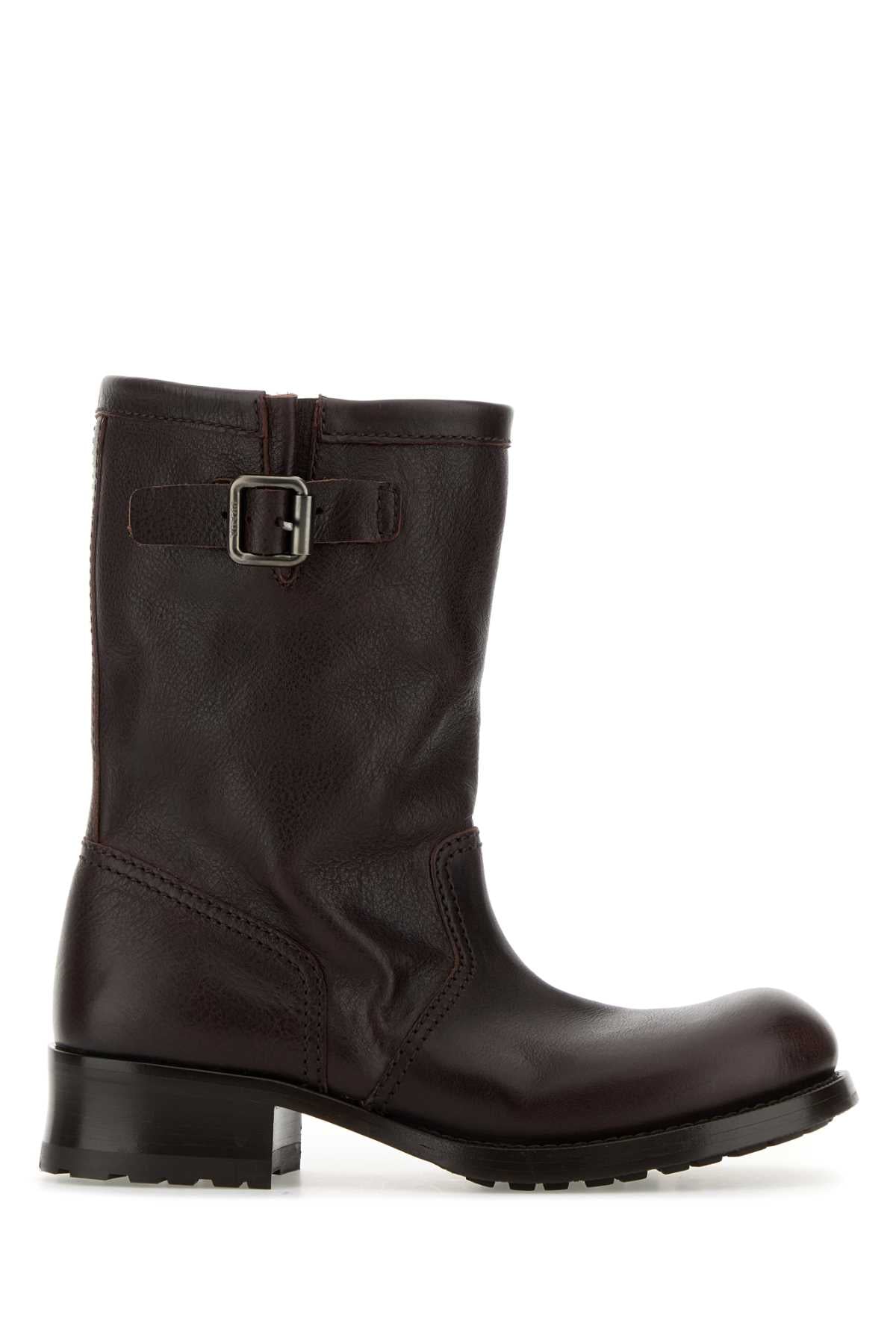 Prada Women Chocolate Leather Ankle Boots