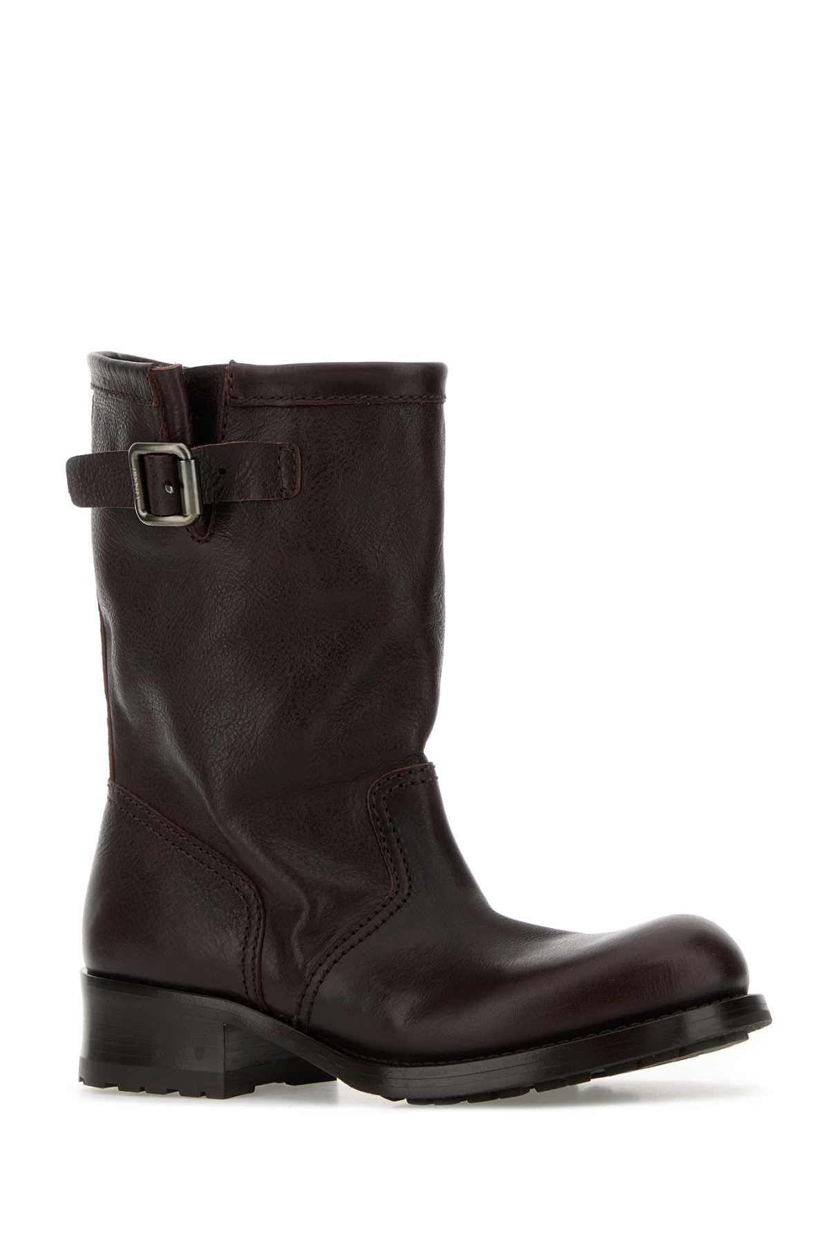 Prada Women Chocolate Leather Ankle Boots