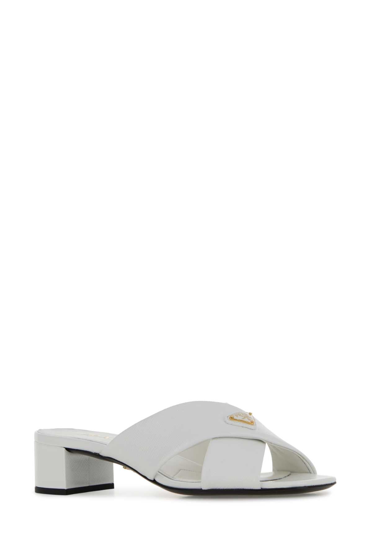 Prada Women White Leather Mules