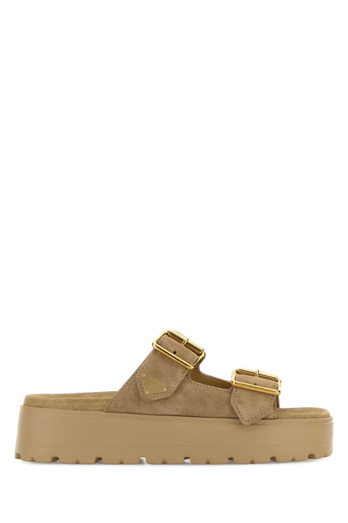 Prada Women Beige Suede Slippers