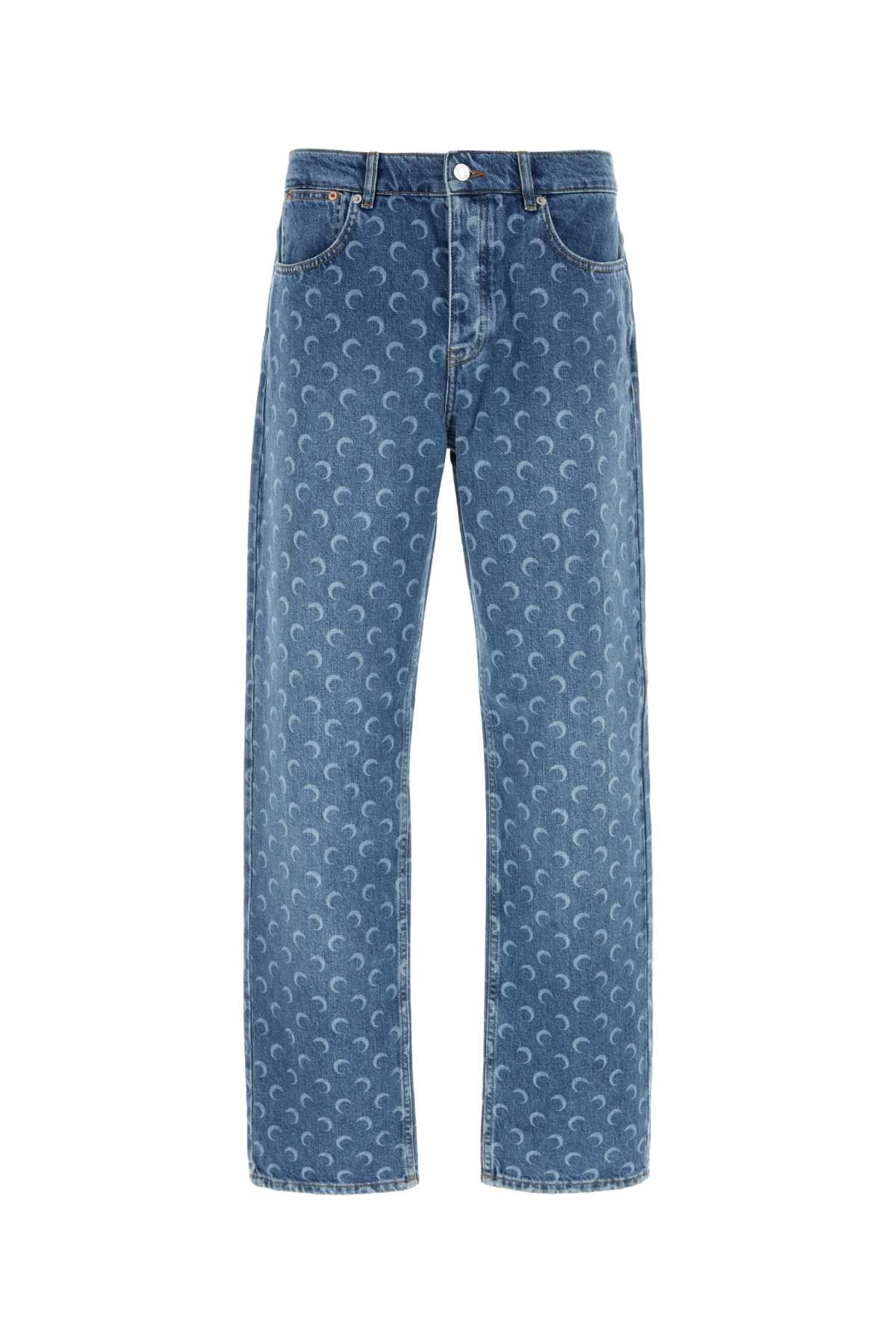 Marine Serre Men Printed Denim Jeans