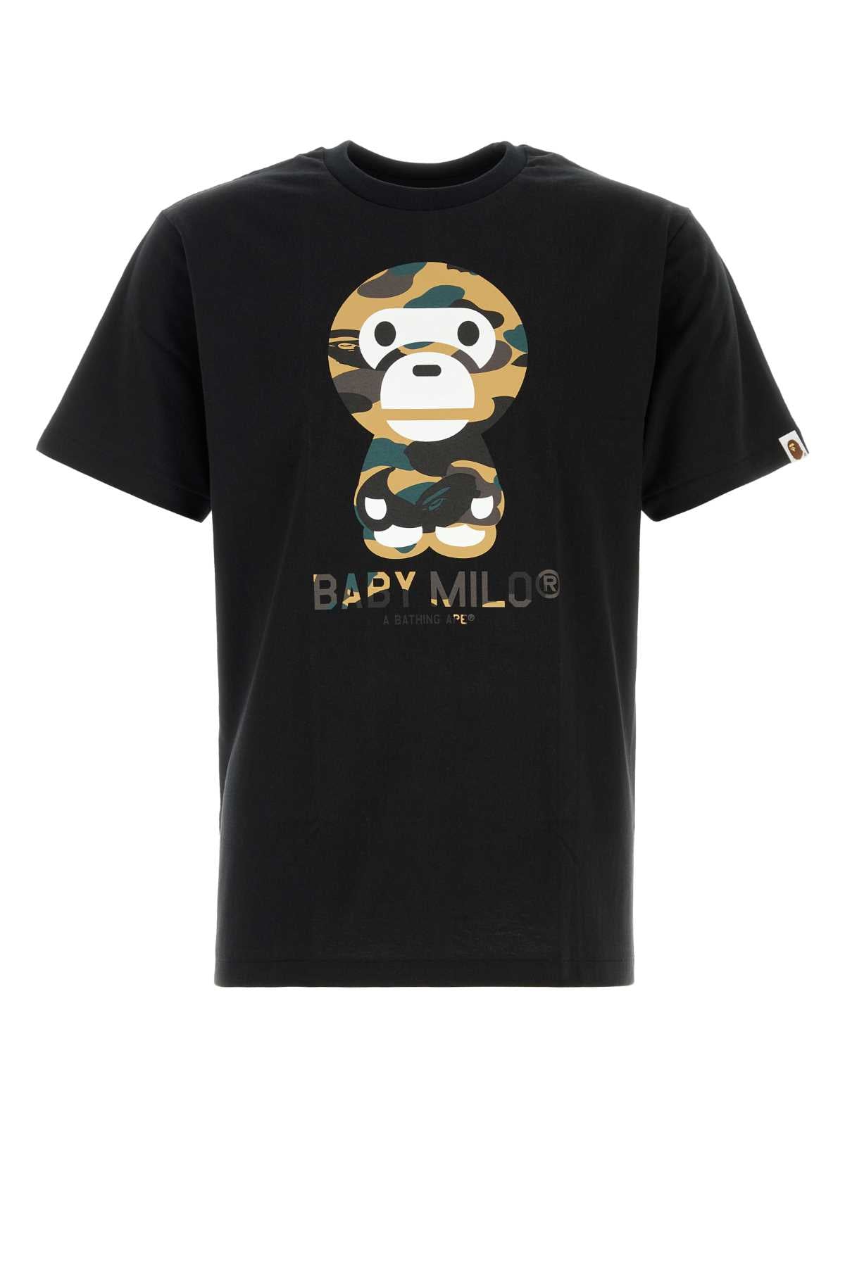 Bape Men Black Cotton 1St Camp Baby Milo T-Shirt