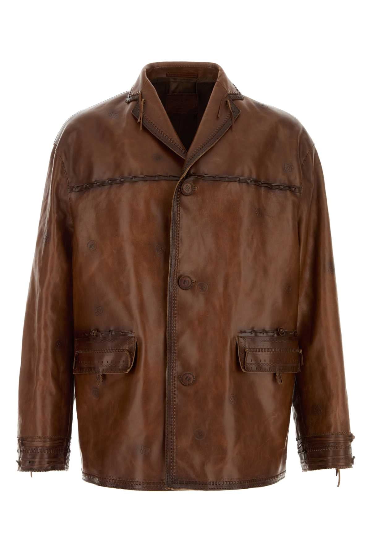 Prada Men Brown Leather Jacket