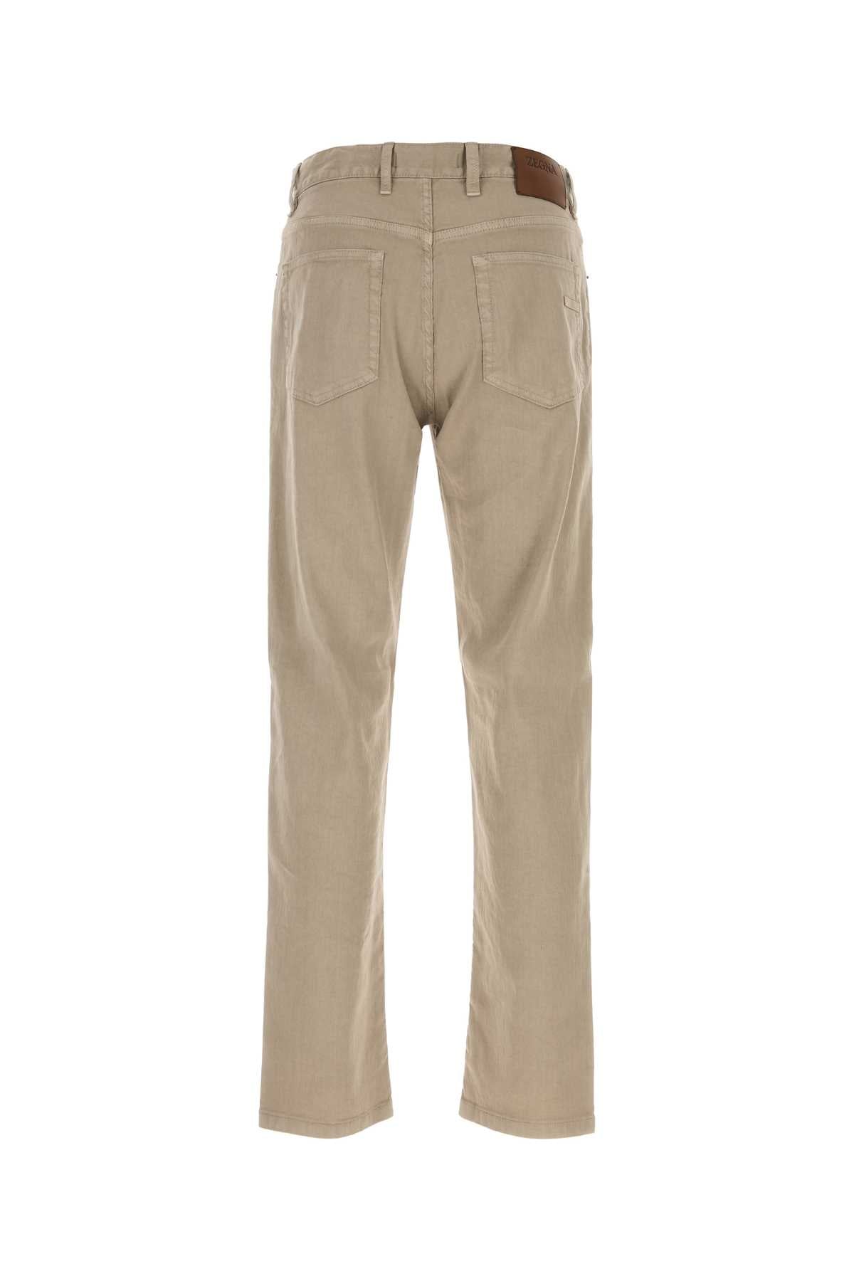 Zegna Men Beige Stretch Linen Blend Pant