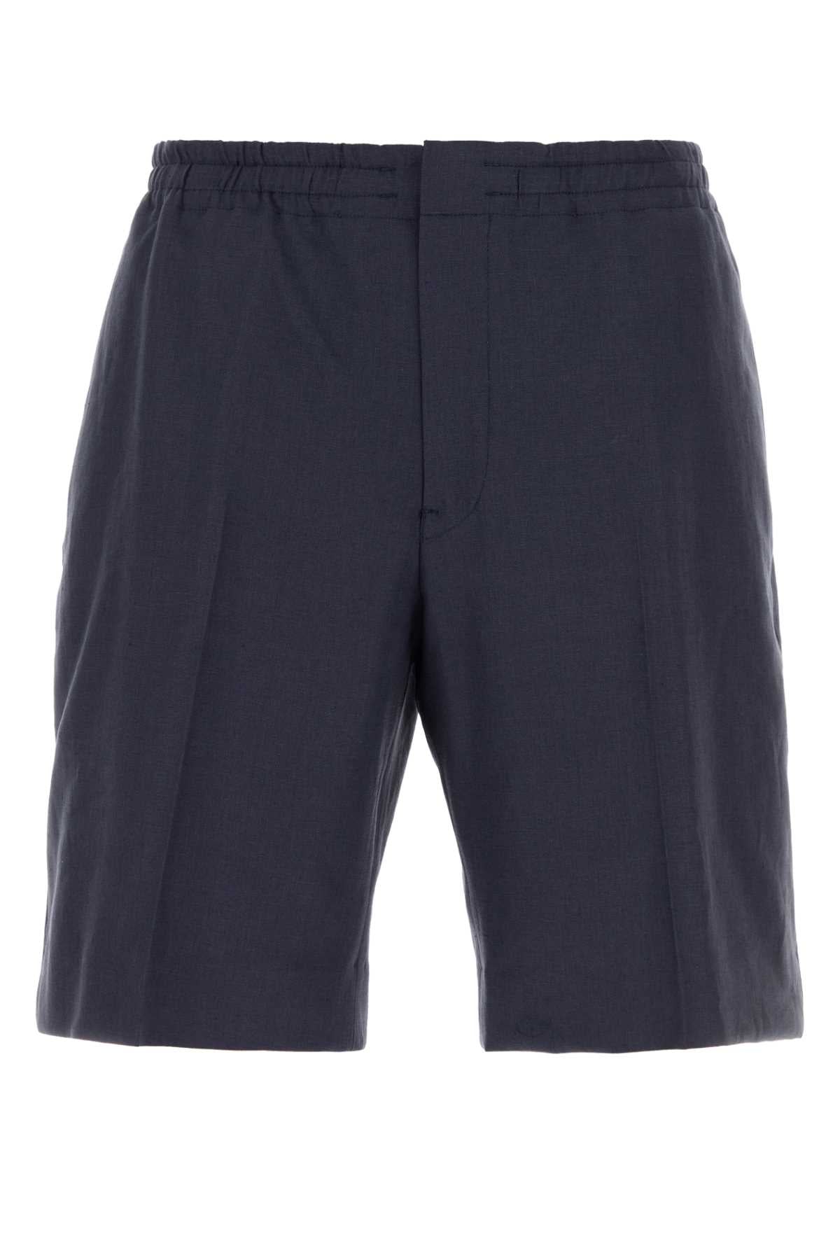 Zegna Men Blue Linen Bermuda Shorts