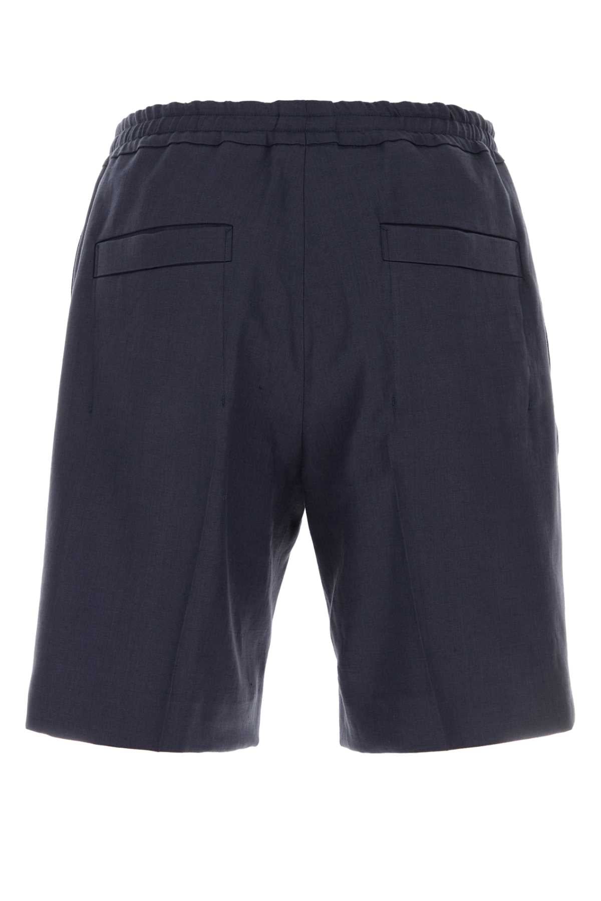 Zegna Men Blue Linen Bermuda Shorts
