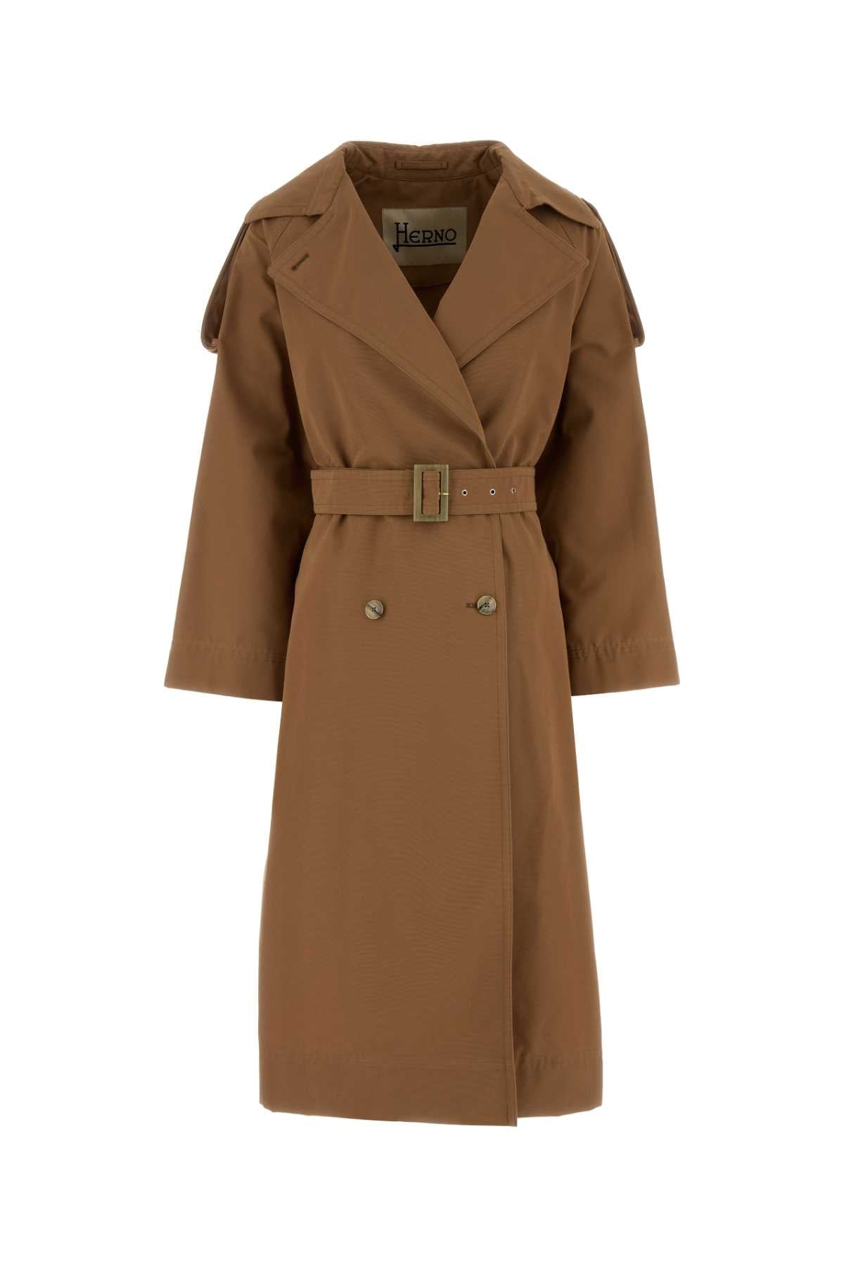 Herno Women Brown Cotton Blend Trench Coat