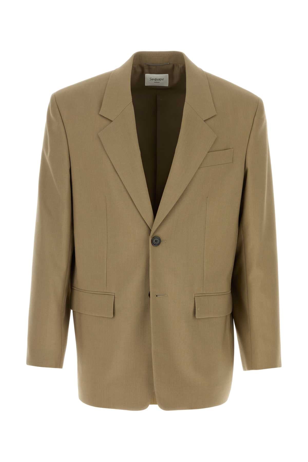 Saint Laurent Men Khaki Wool Blend Blazer