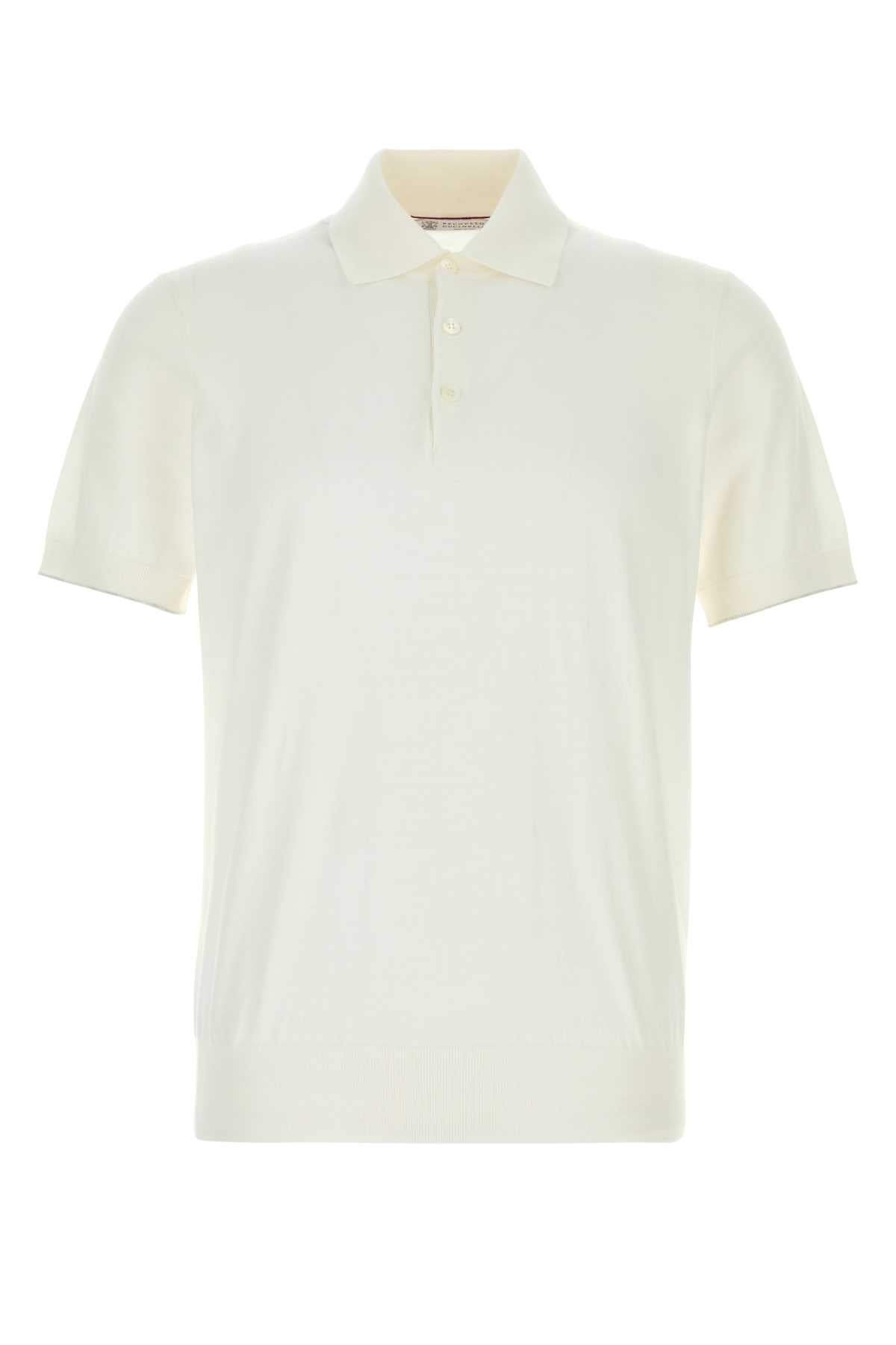 Brunello Cucinelli Men White Cotton Polo Shirt