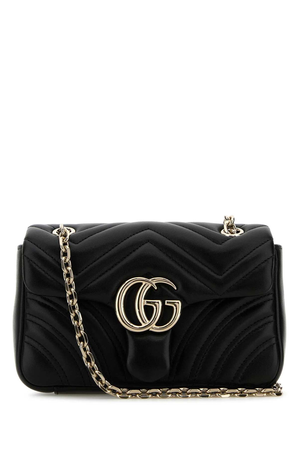 Gucci Women Black Nappa Leather Small Gg Marmont Shoulder Bag