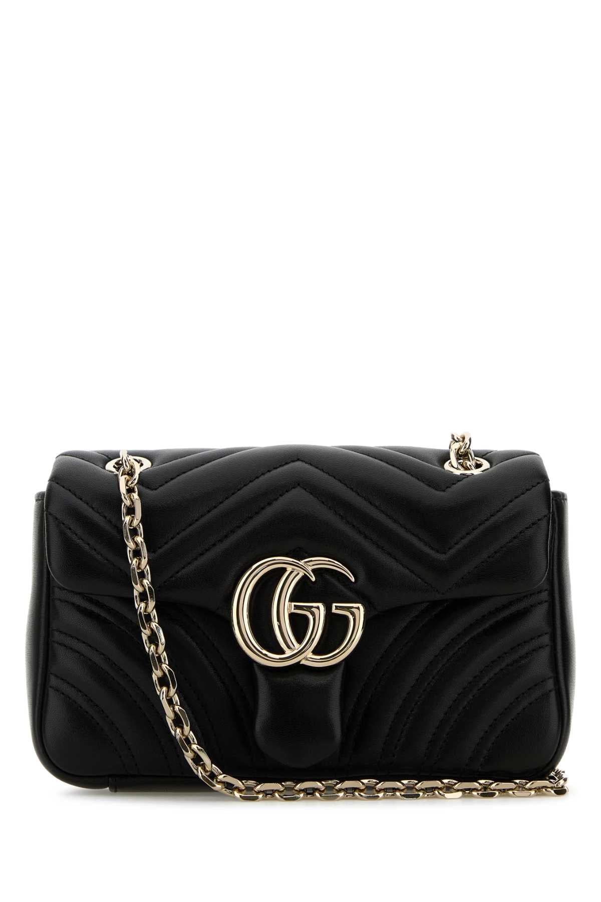 Gucci Women Black Nappa Leather Small Gg Marmont Shoulder Bag