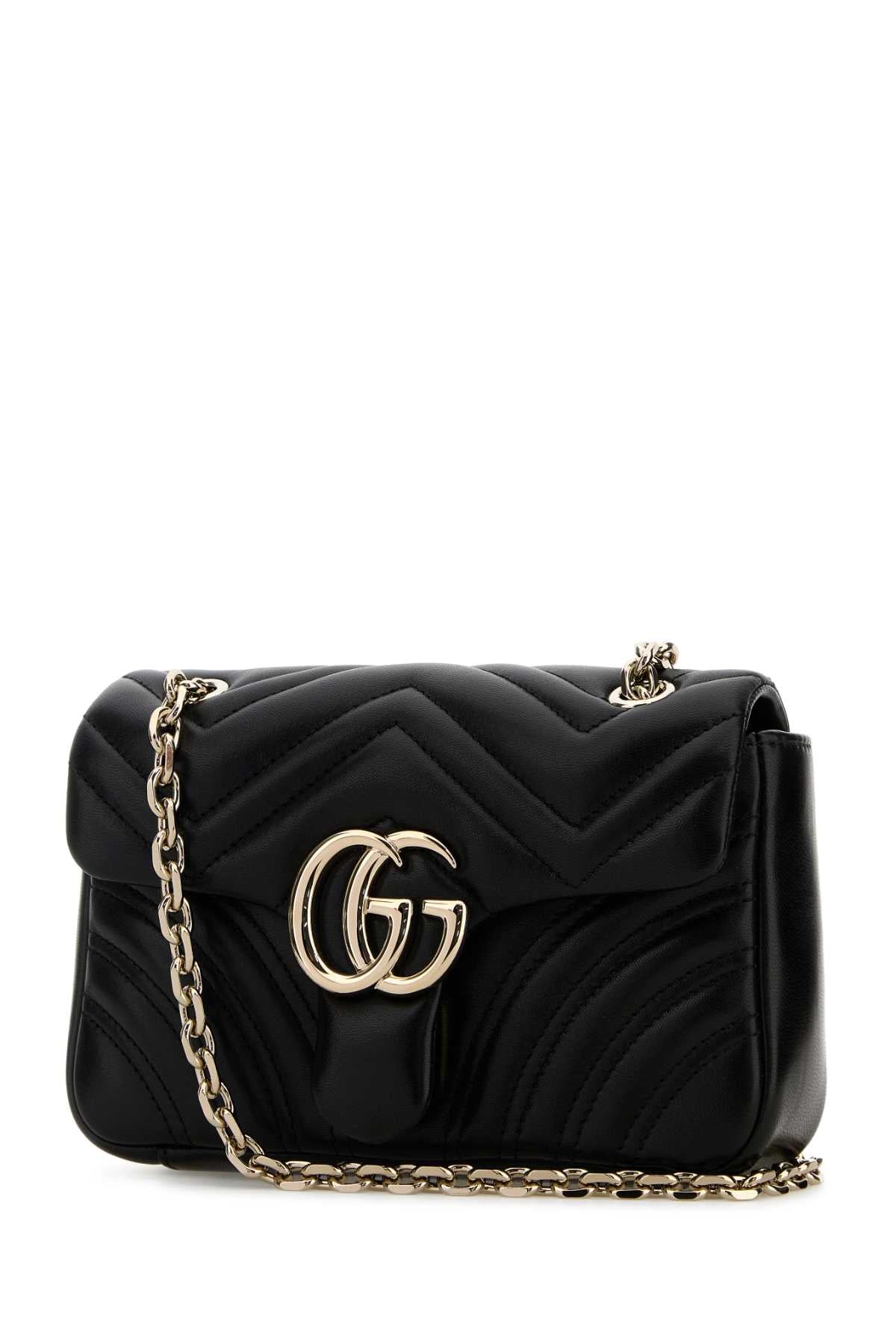 Gucci Women Black Nappa Leather Small Gg Marmont Shoulder Bag