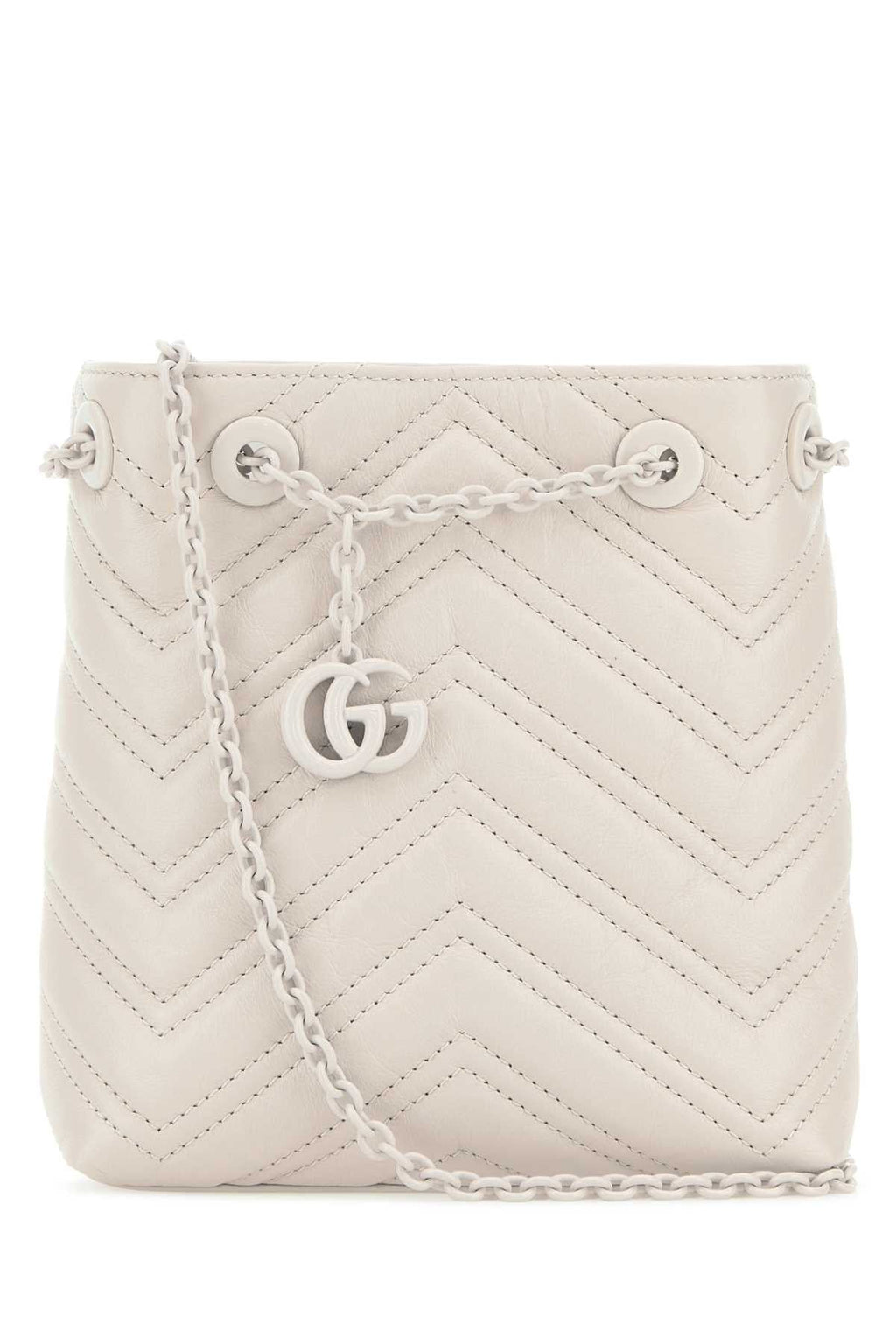 Gucci Women Ivory Leather Micro Gg Marmont Bucket Bag