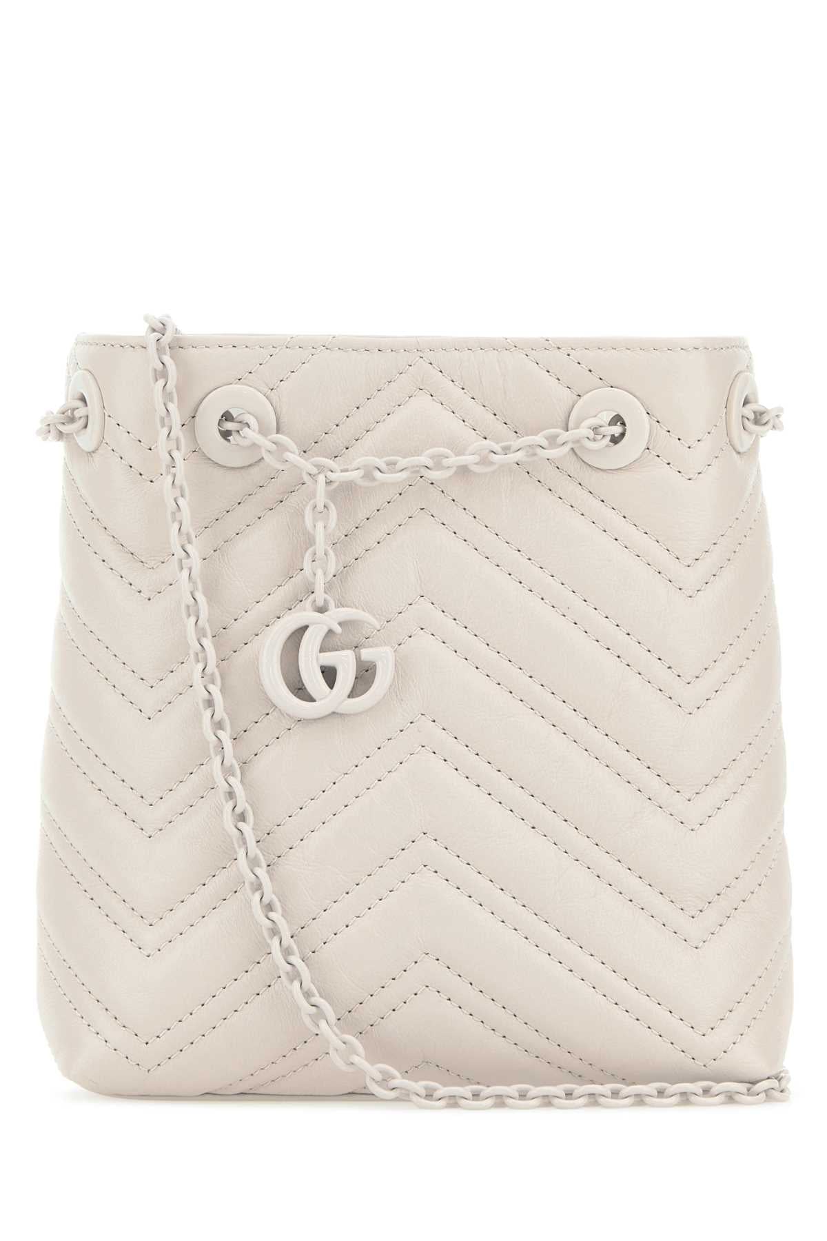 Gucci Women Ivory Leather Micro Gg Marmont Bucket Bag