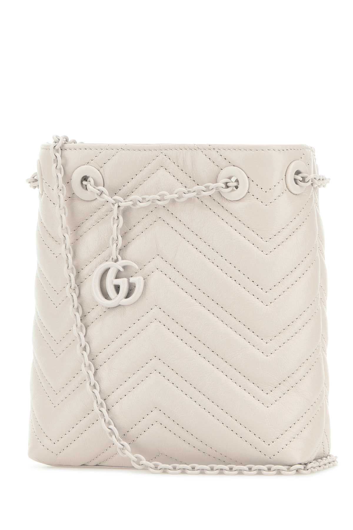 Gucci Women Ivory Leather Micro Gg Marmont Bucket Bag