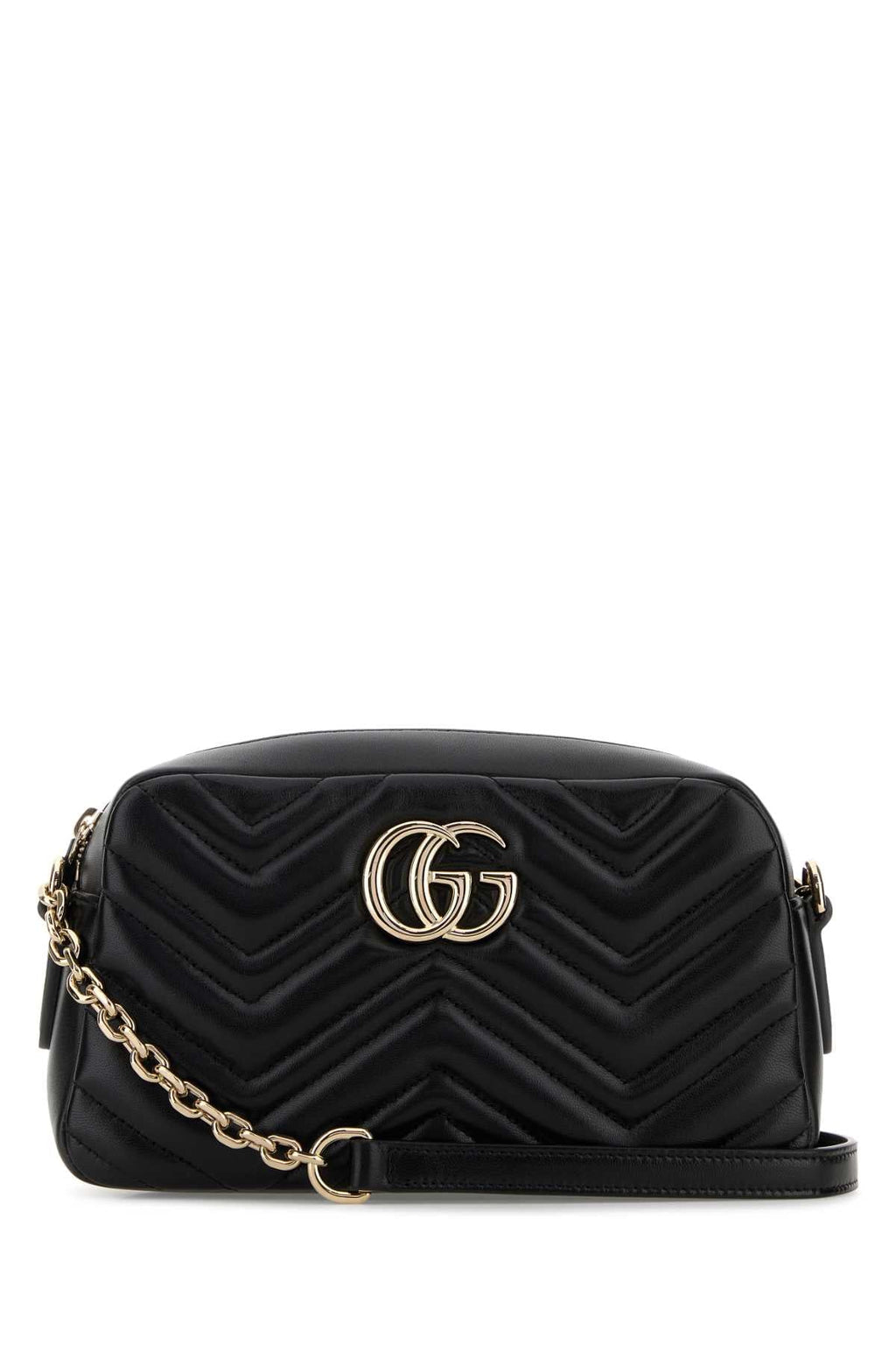 Gucci Women Black Nappa Leather Gg Marmont Crossbody Bag